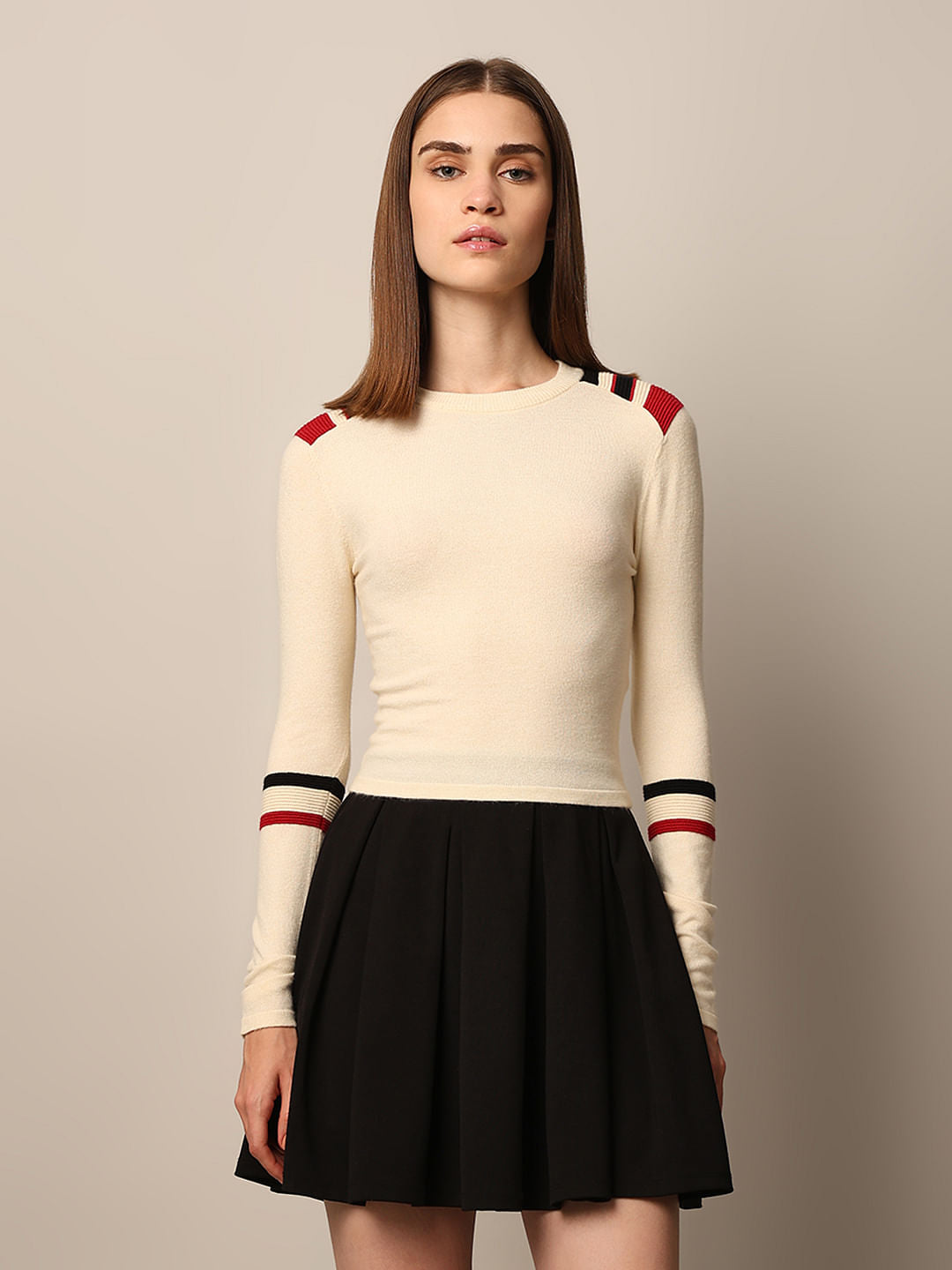 Cream Fitted Knit Top