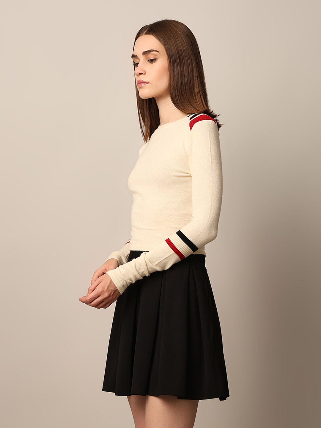 Cream Fitted Knit Top