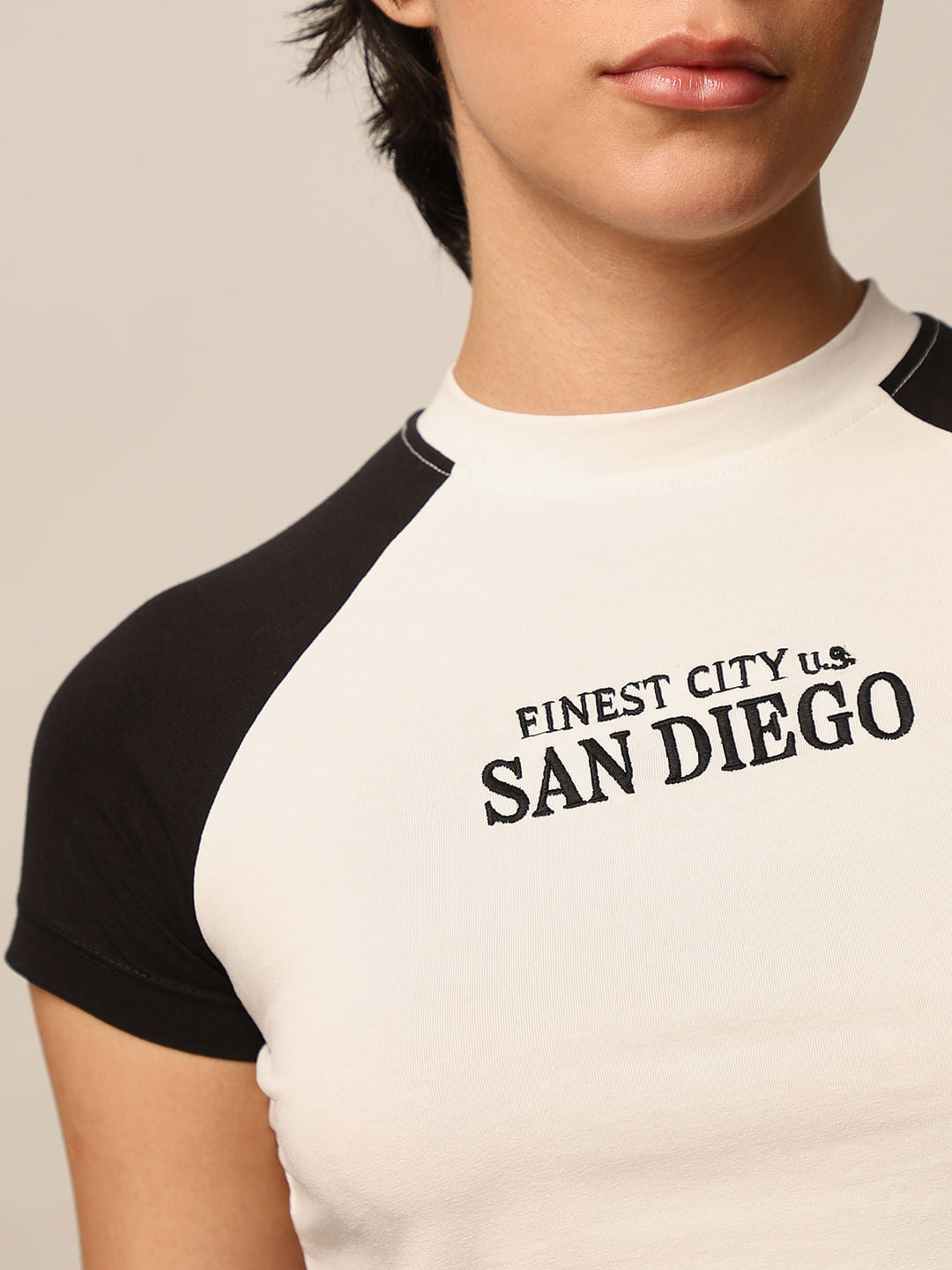 White Printed Cropped T-Shirt