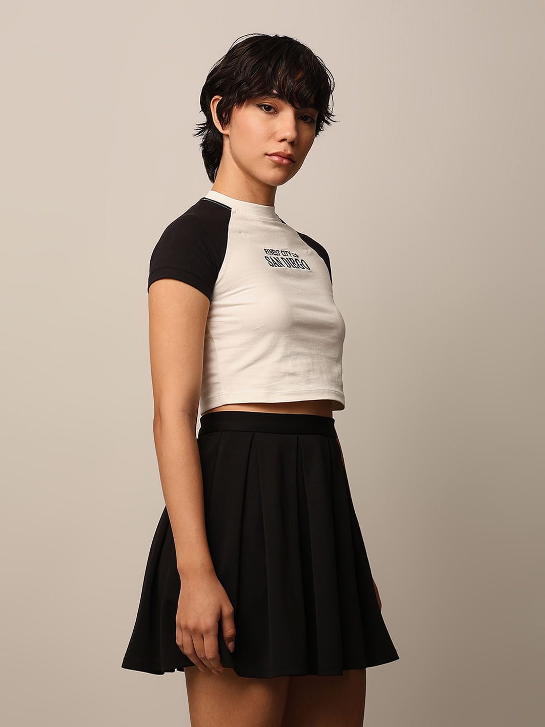 White Printed Cropped T-Shirt