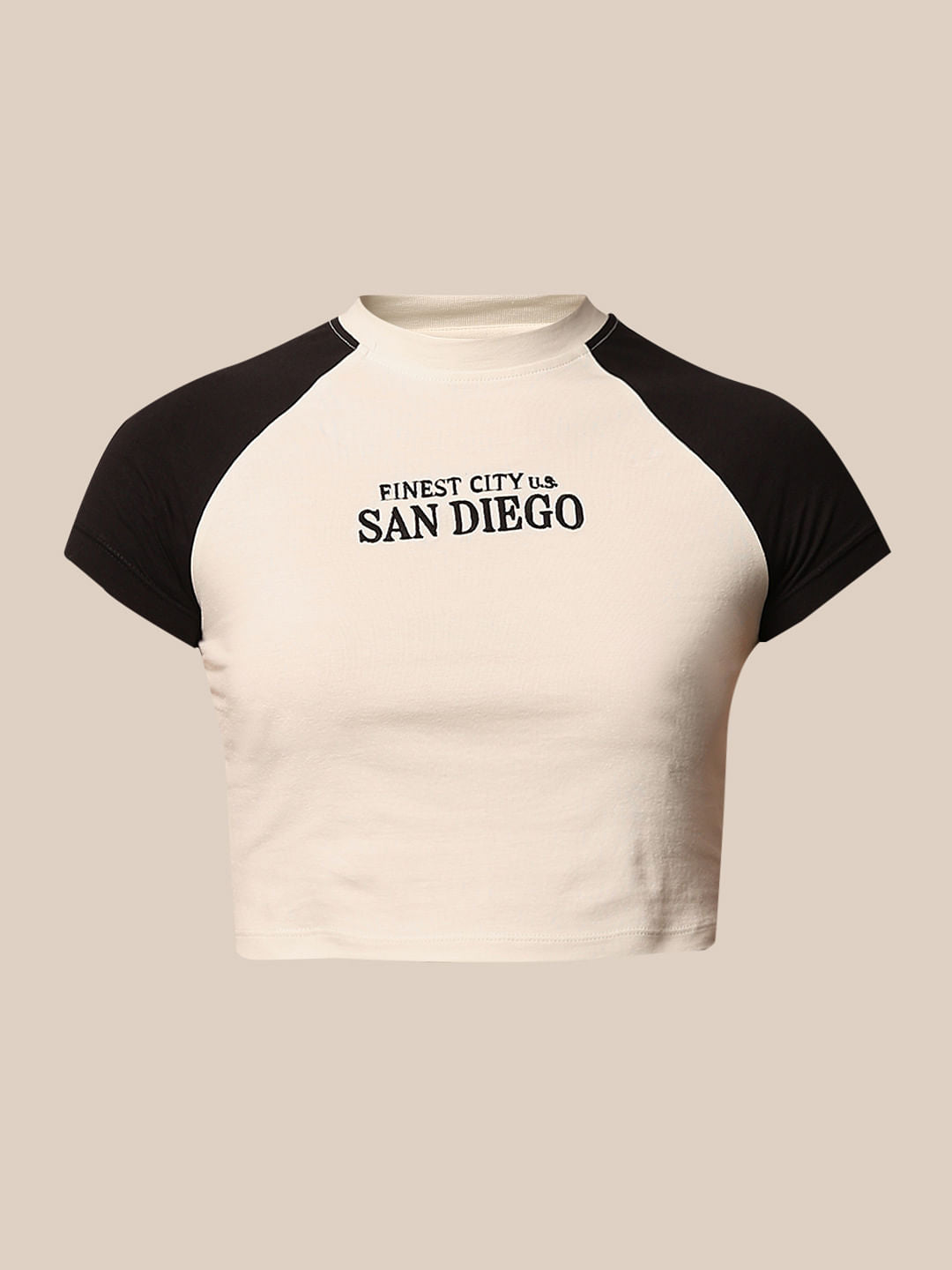 White Printed Cropped T-Shirt