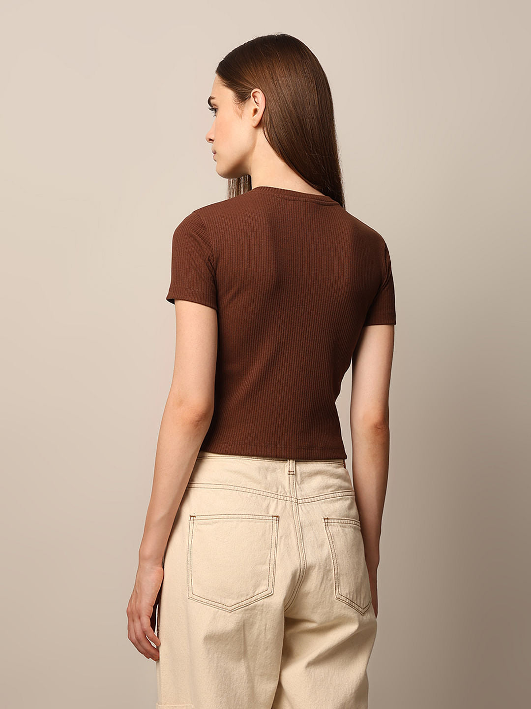 Brown Zip Neck Top