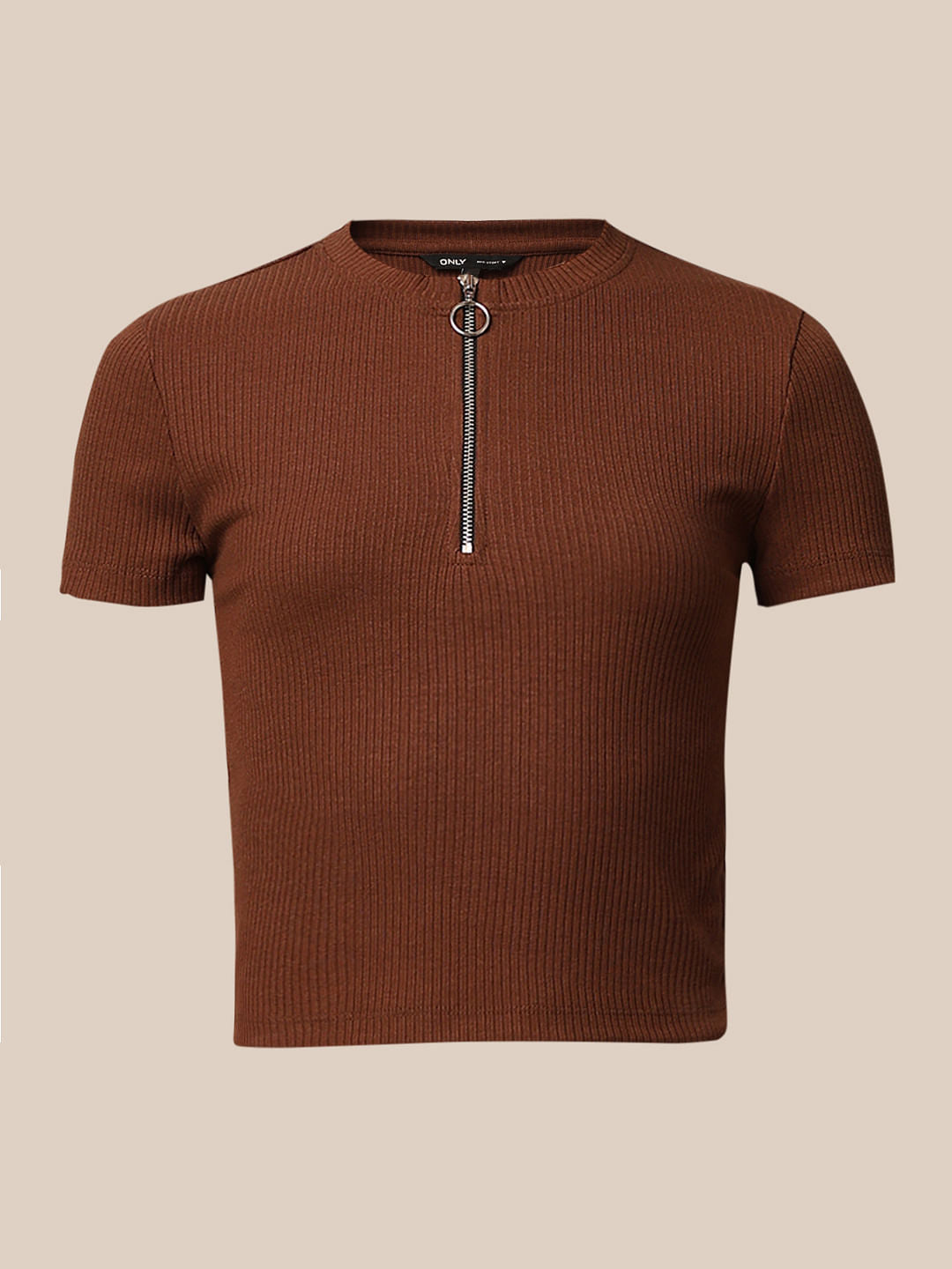 Brown Zip Neck Top