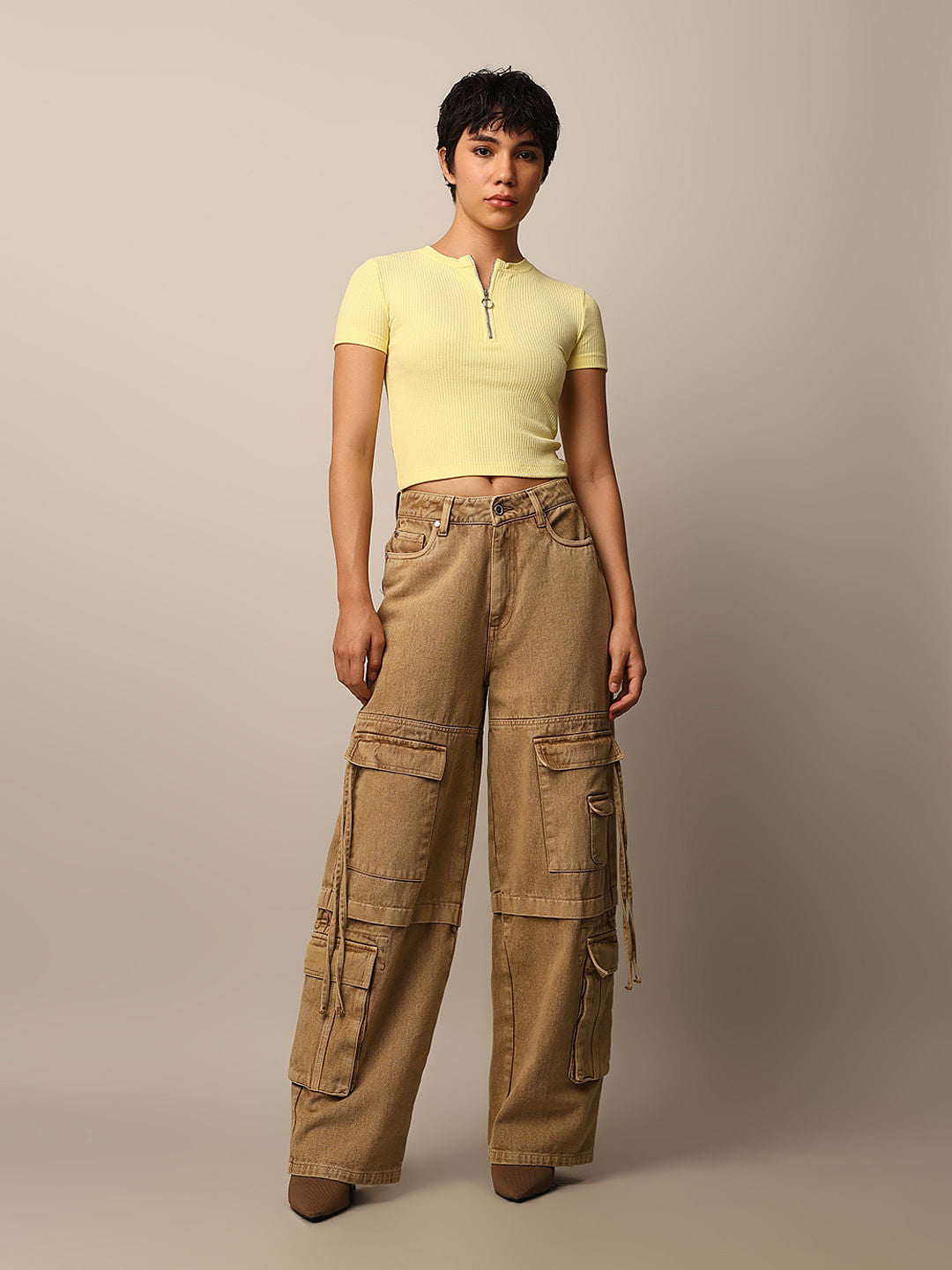 Yellow Zipped Ribbed Top