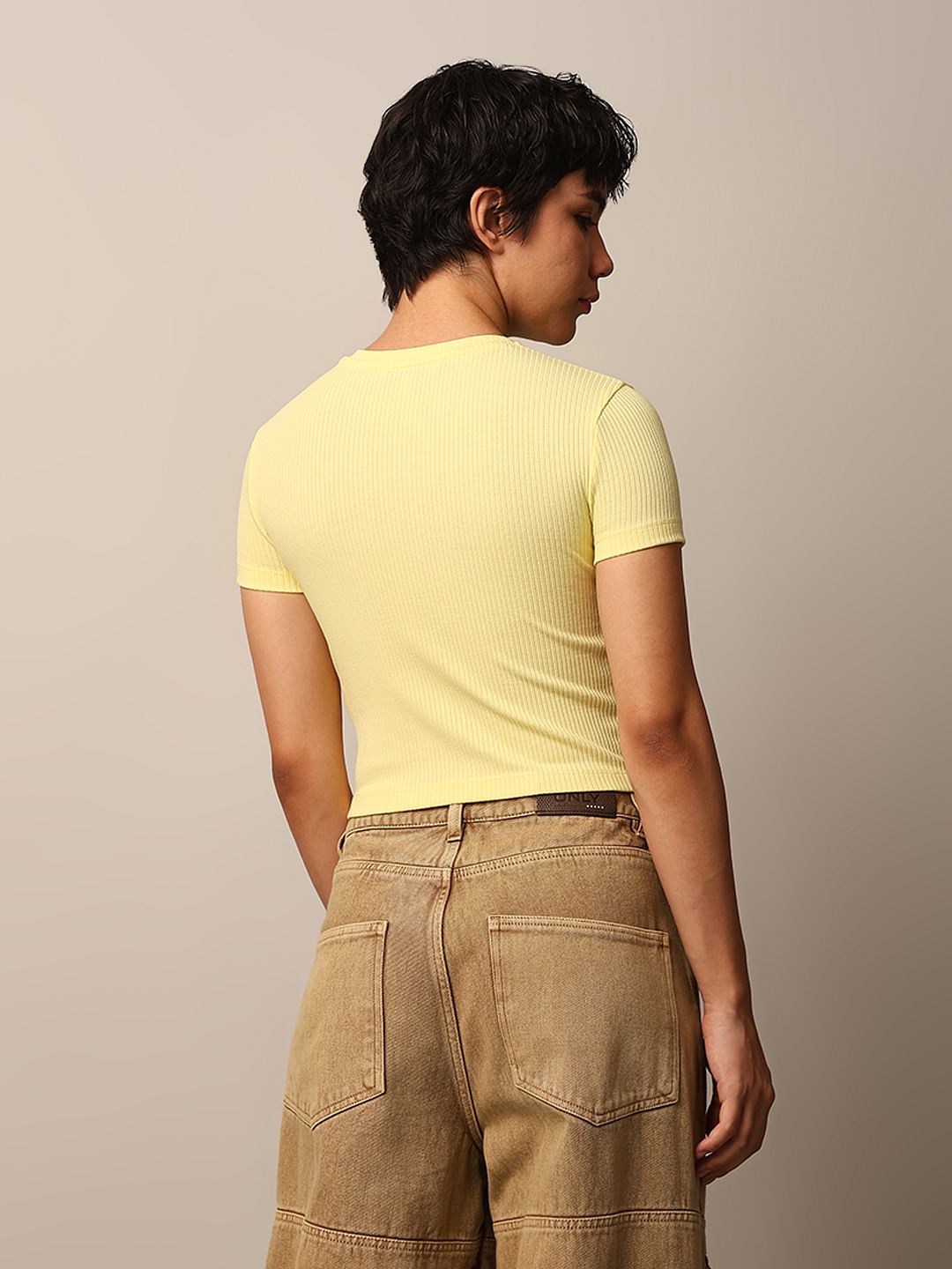 Yellow Zipped Ribbed Top