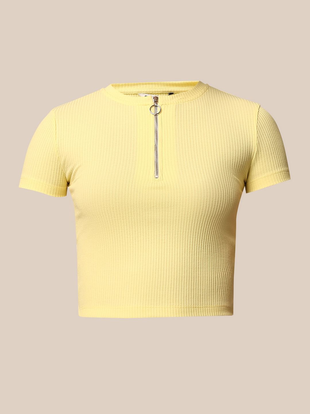 Yellow Zipped Ribbed Top
