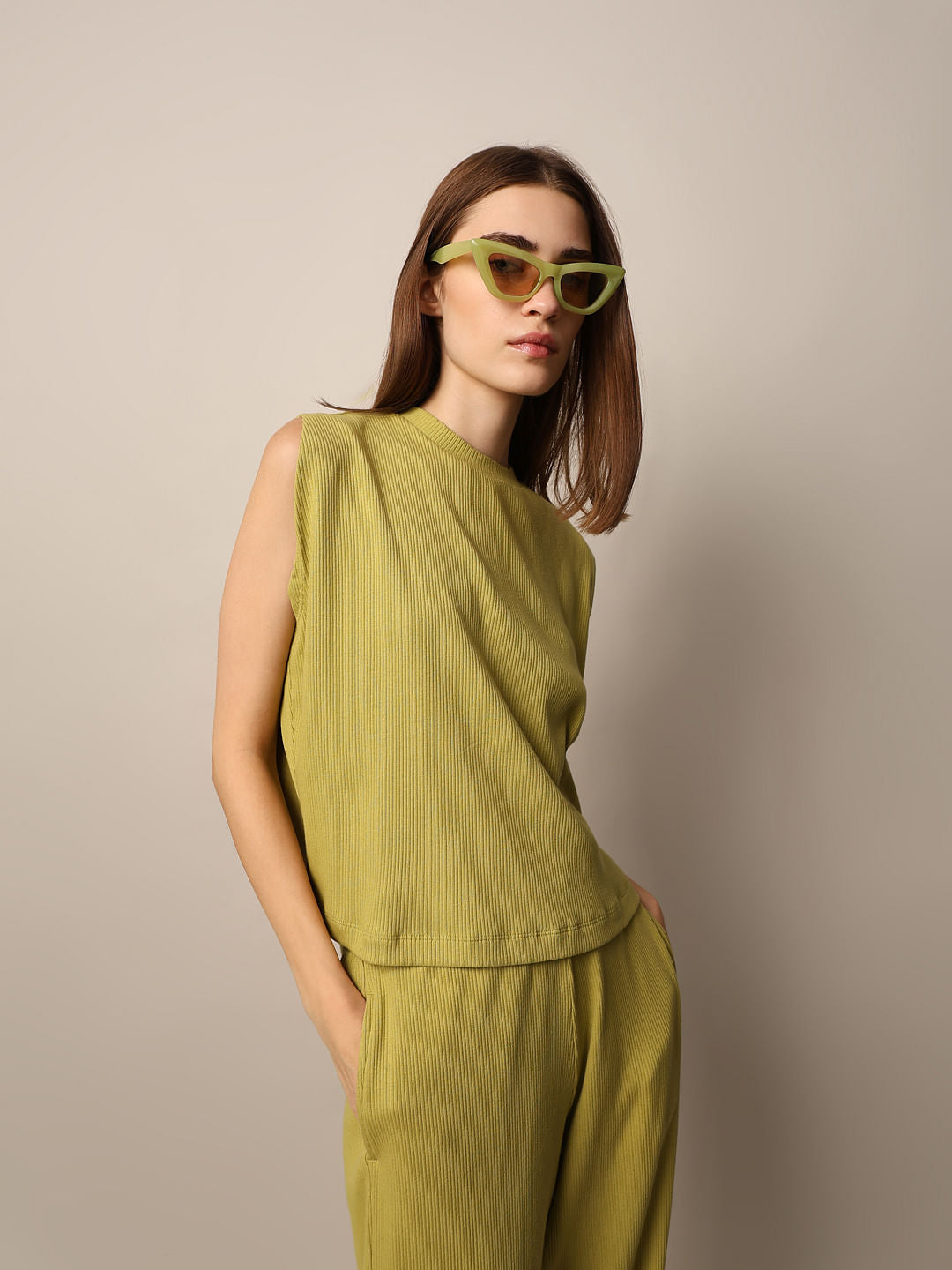 Green Cap Sleeved Co-Ord Set Top