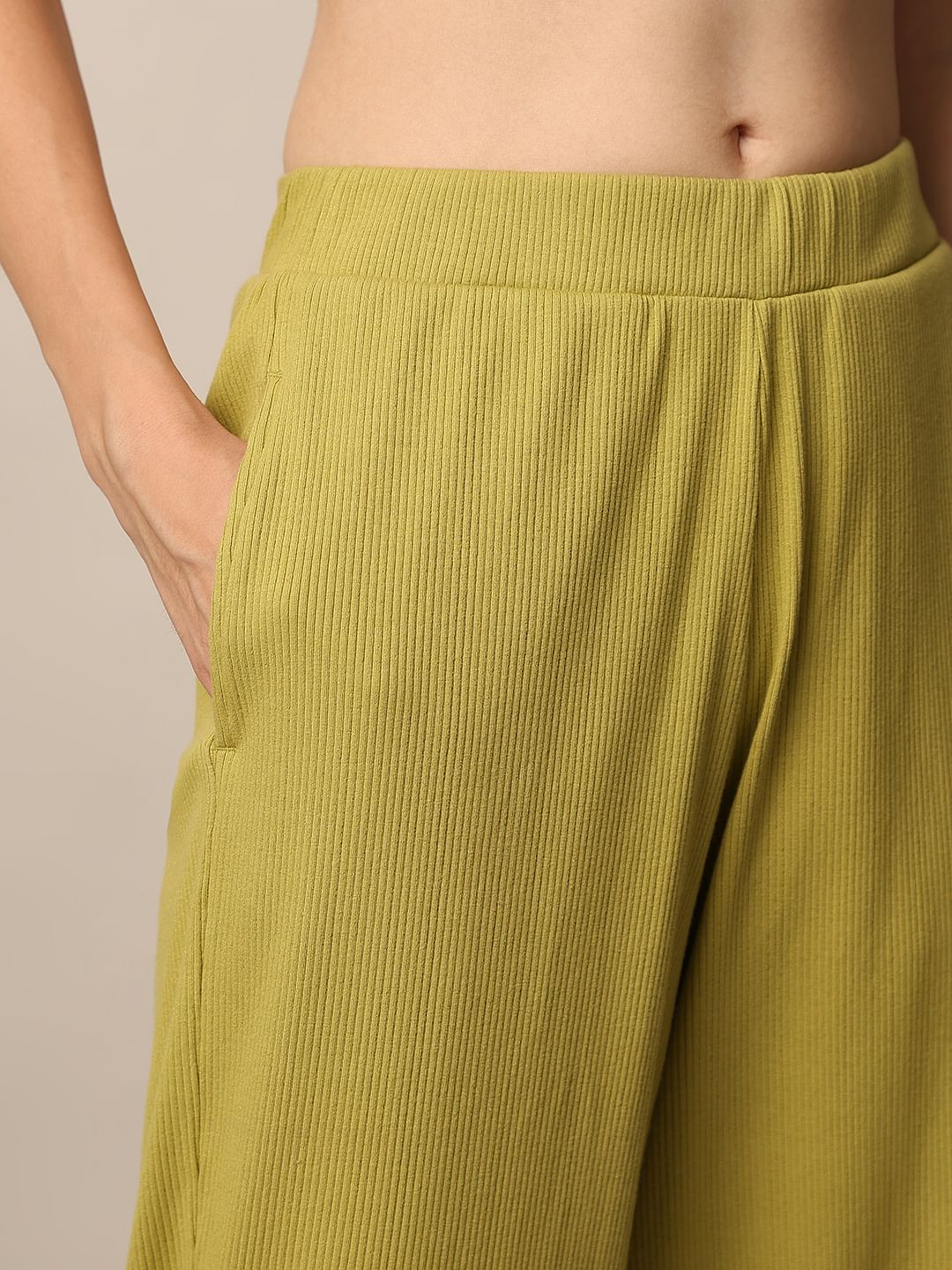 Green Ribbed Co-Ord Set Pants
