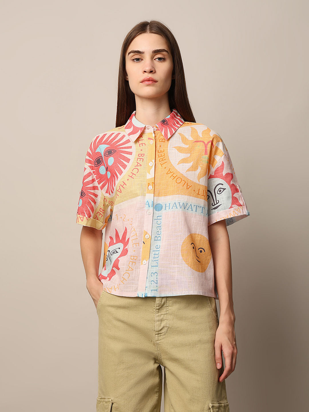 Pink Printed Cotton Shirt