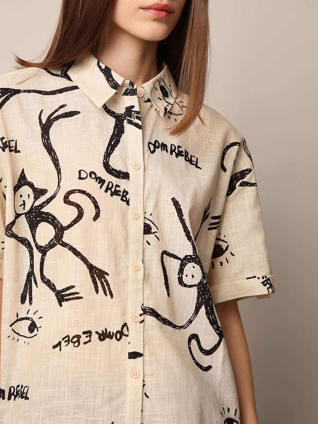 Beige Printed Cotton Shirt