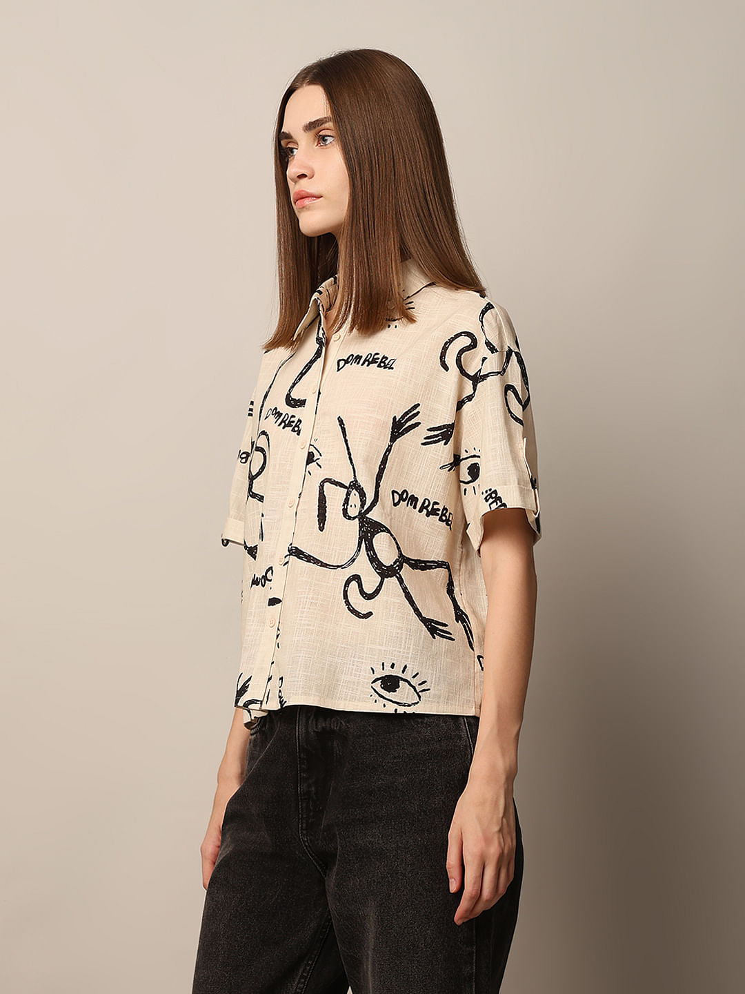 Beige Printed Cotton Shirt