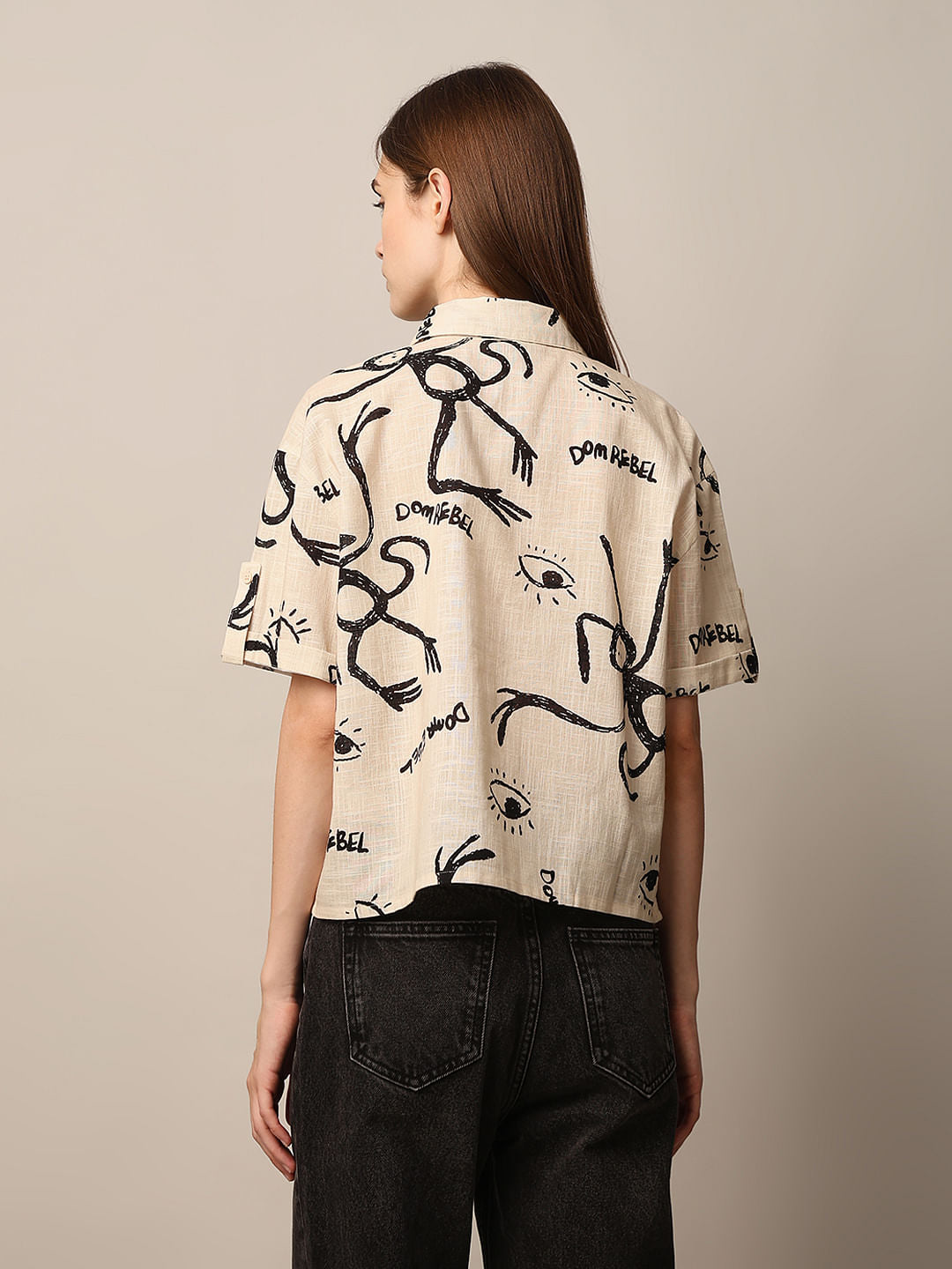 Beige Printed Cotton Shirt