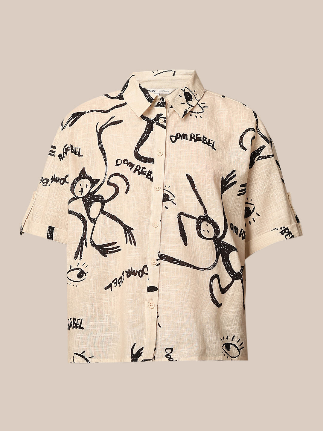 Beige Printed Cotton Shirt