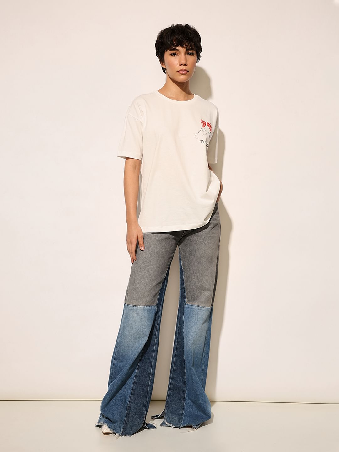 White Printed Cotton Oversized T-Shirt