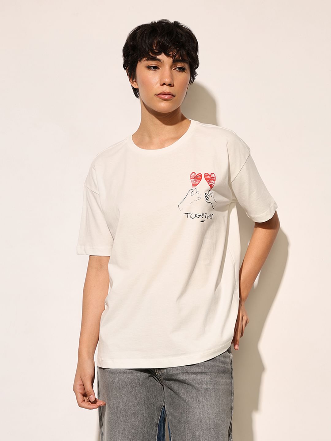 White Printed Cotton Oversized T-Shirt