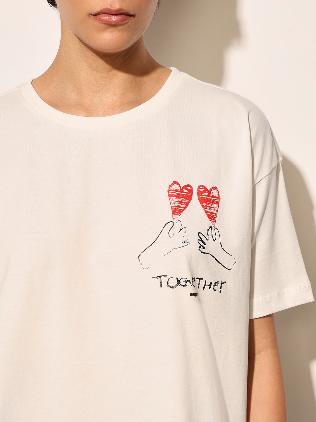 White Printed Cotton Oversized T-Shirt