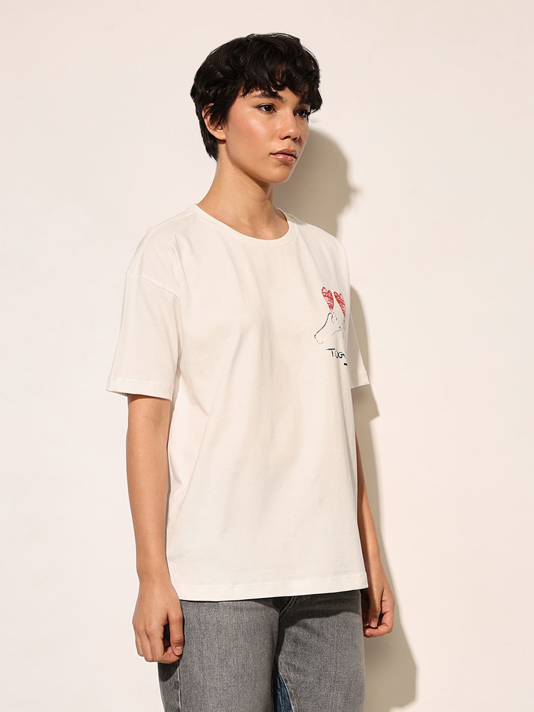 White Printed Cotton Oversized T-Shirt