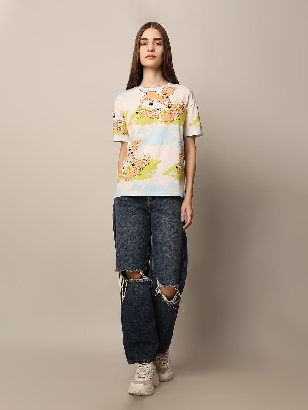 White Graphic Print Cotton T-Shirt