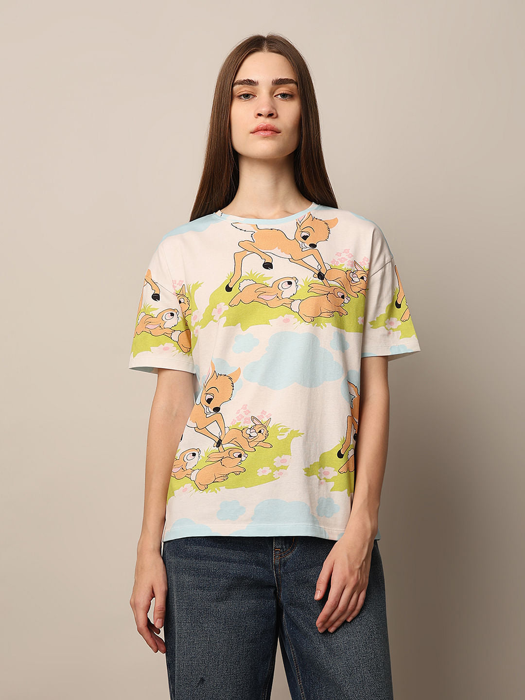 White Graphic Print Cotton T-Shirt