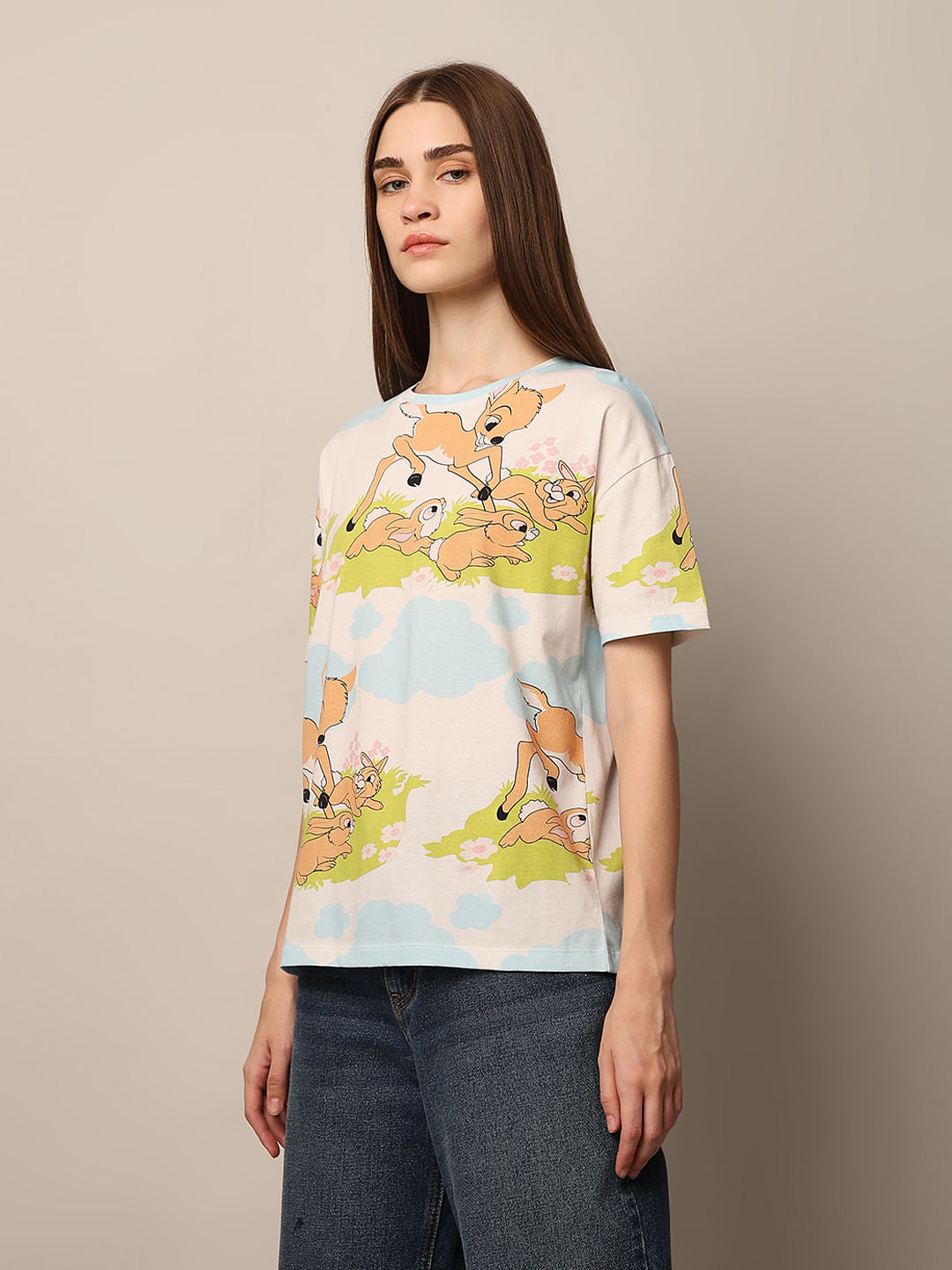 White Graphic Print Cotton T-Shirt