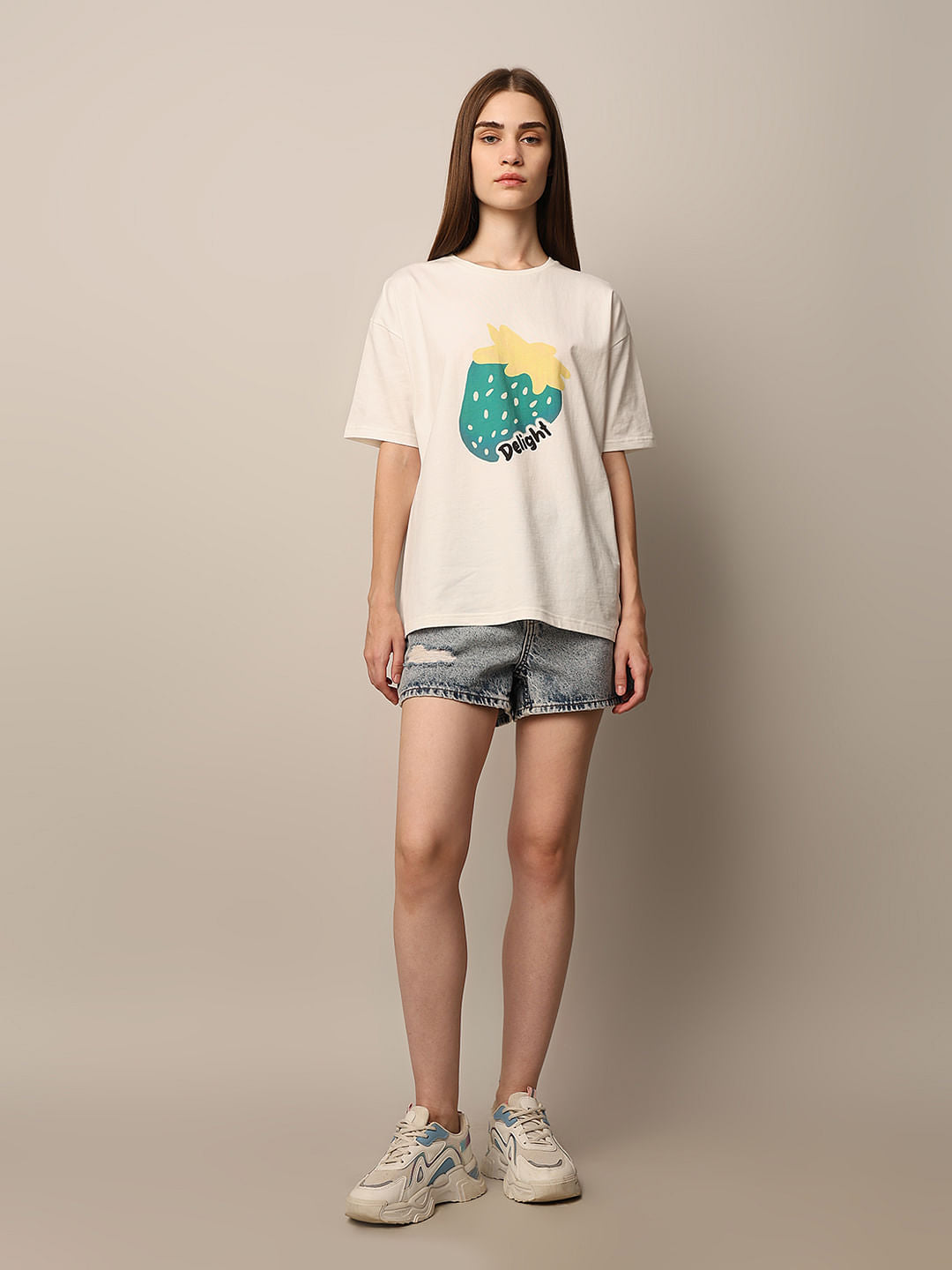 White Printed Oversized Cotton T-Shirt