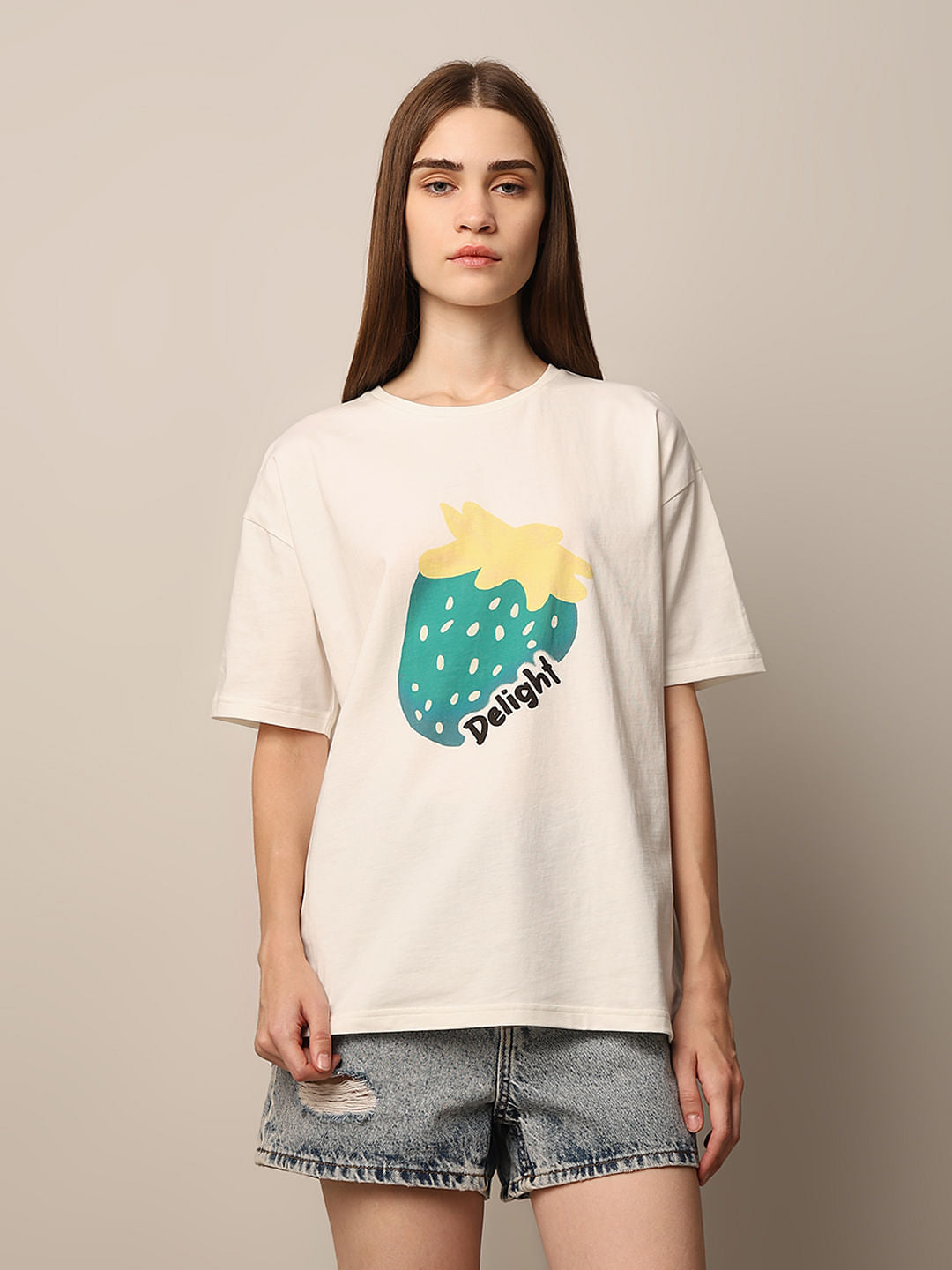 White Printed Oversized Cotton T-Shirt