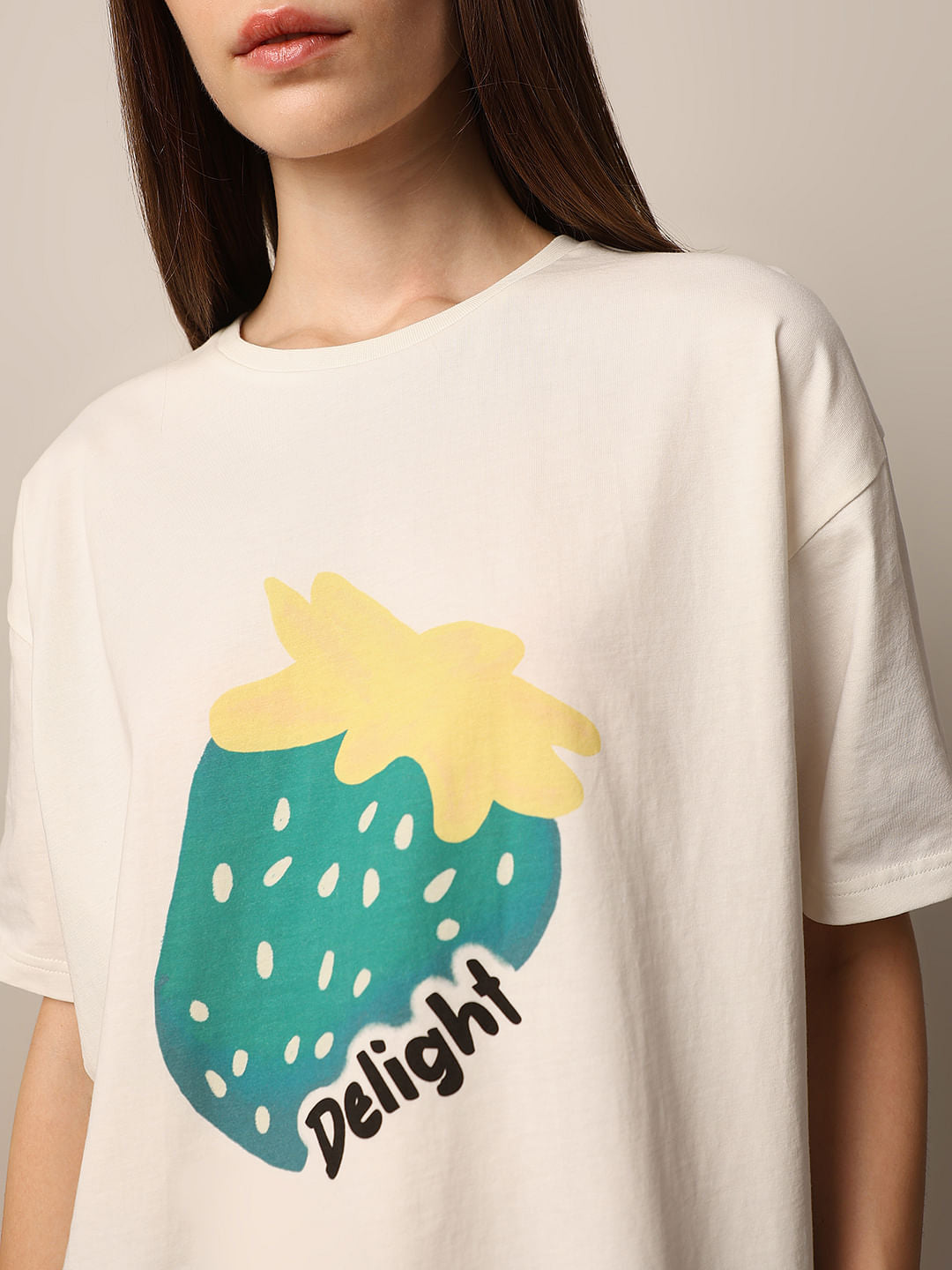 White Printed Oversized Cotton T-Shirt