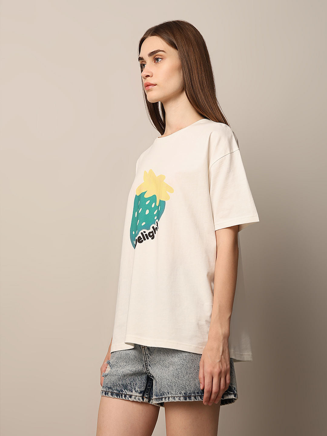 White Printed Oversized Cotton T-Shirt