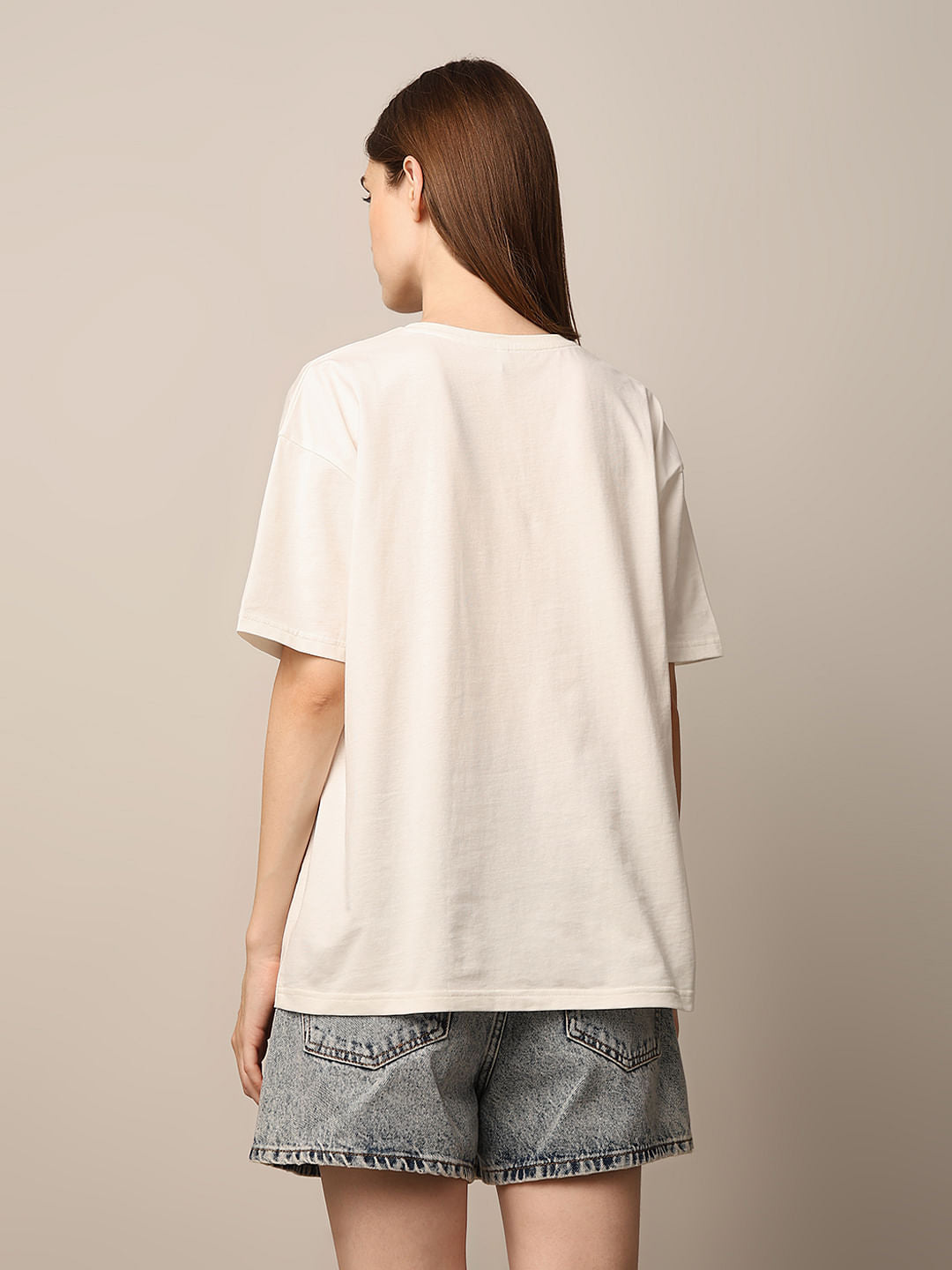 White Printed Oversized Cotton T-Shirt