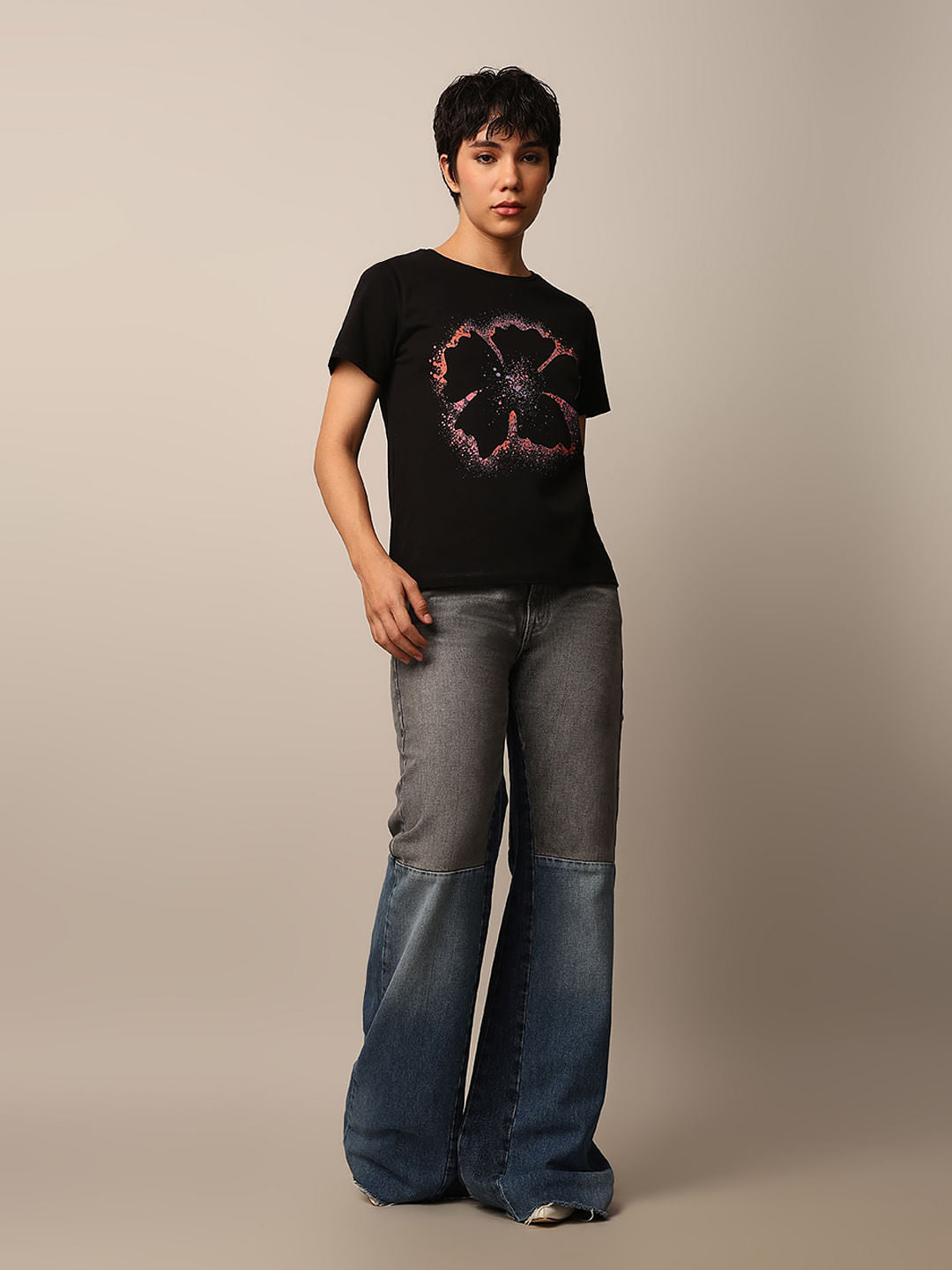 Black Printed Cotton T-Shirt