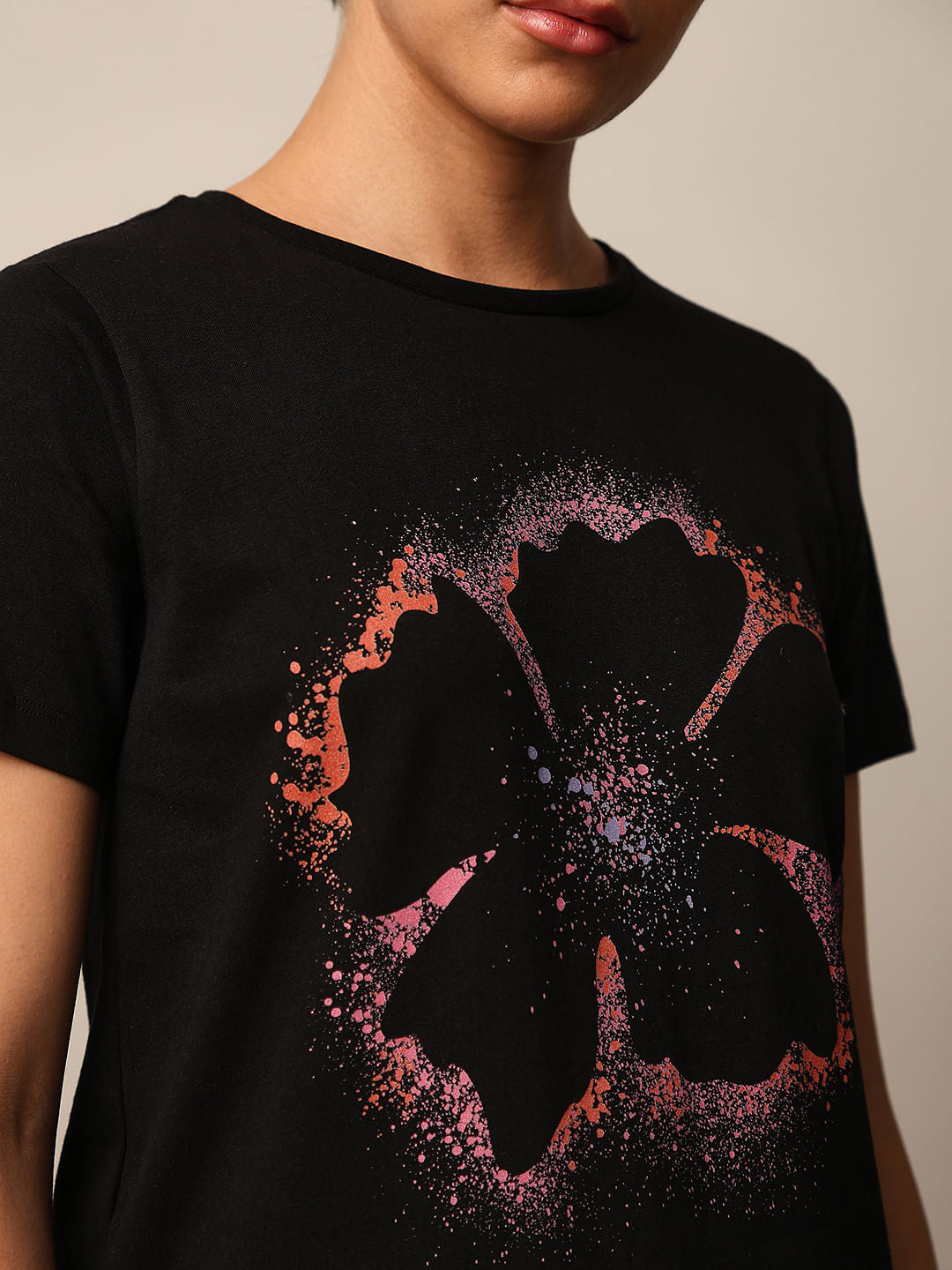 Black Printed Cotton T-Shirt
