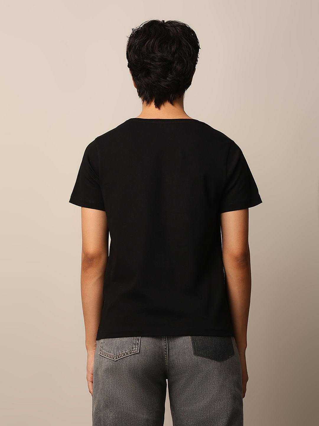 Black Printed Cotton T-Shirt