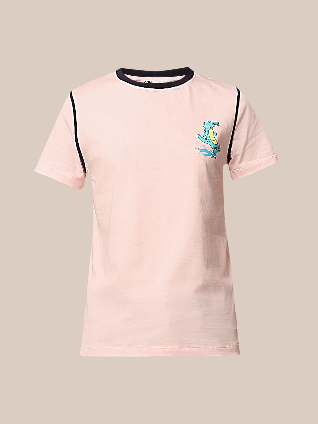 Pink Contrast Stitch Cotton T-Shirt