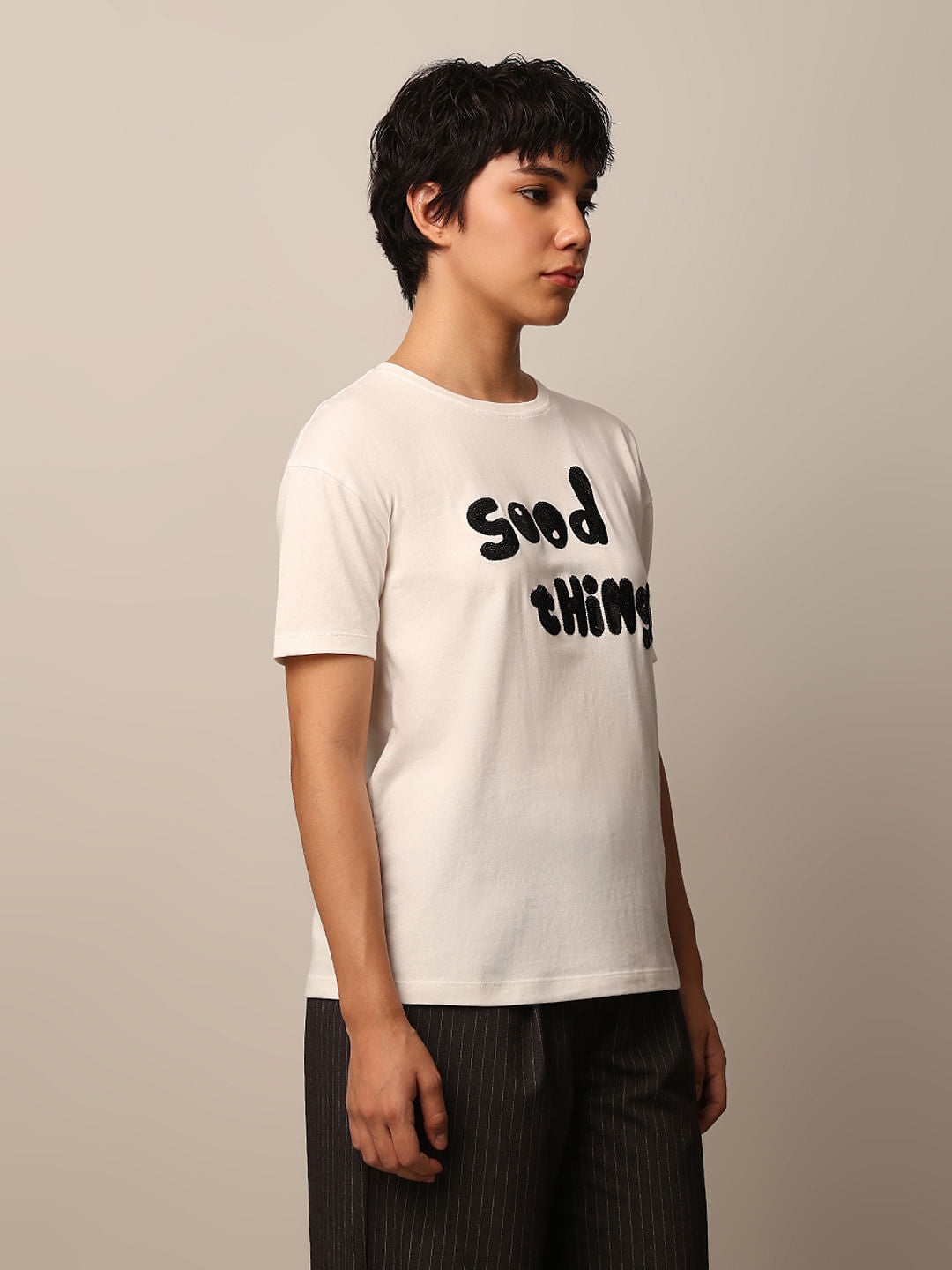 White Sequined Cotton T-Shirt