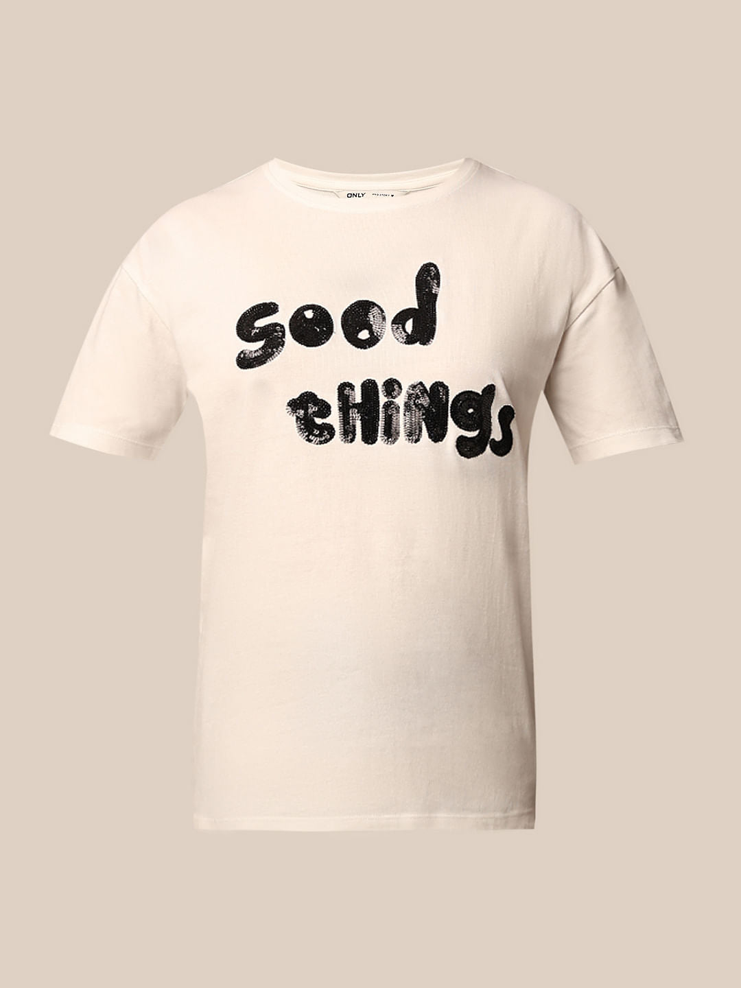 White Sequined Cotton T-Shirt