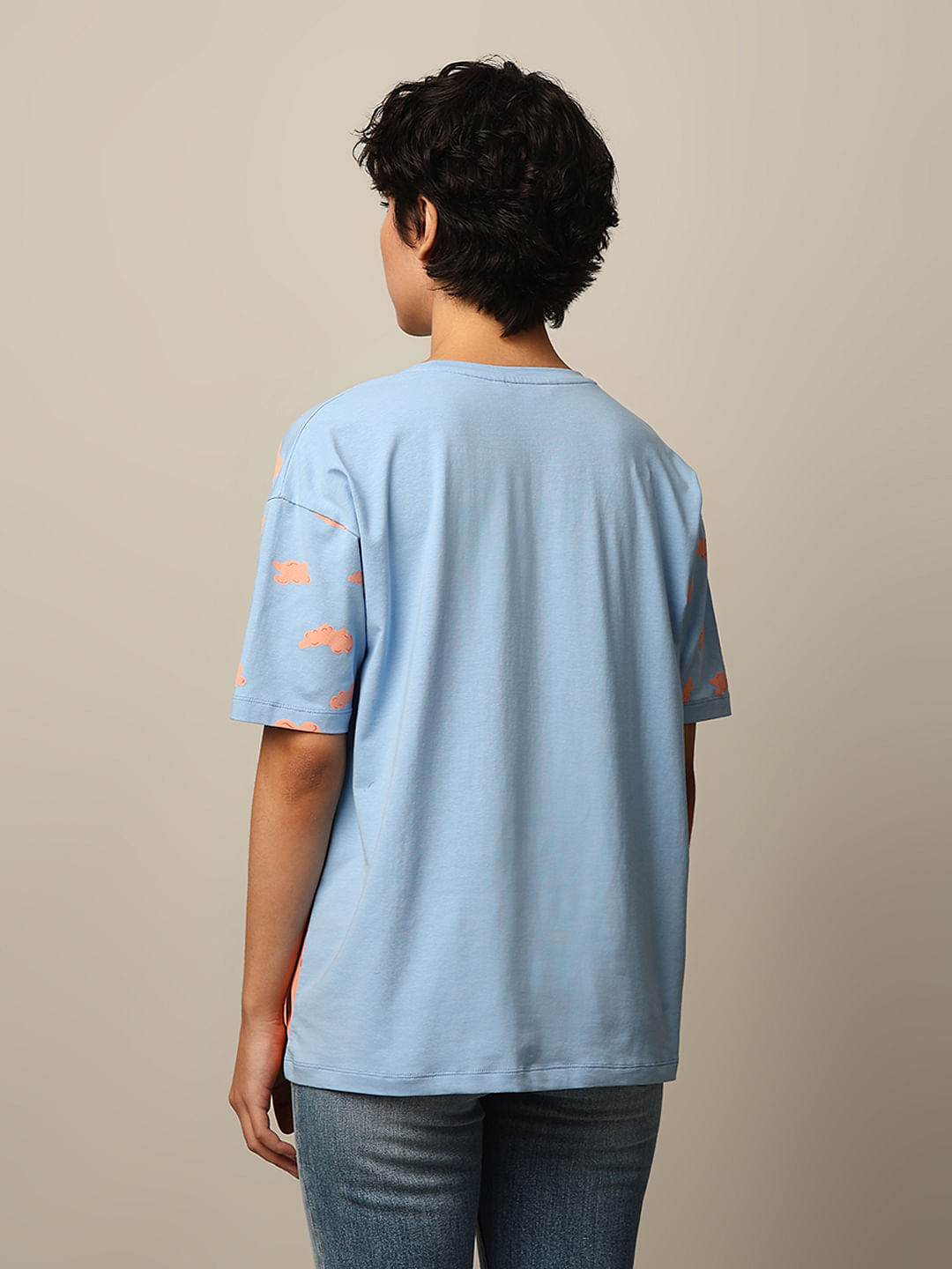 Blue Printed Cotton T-Shirt