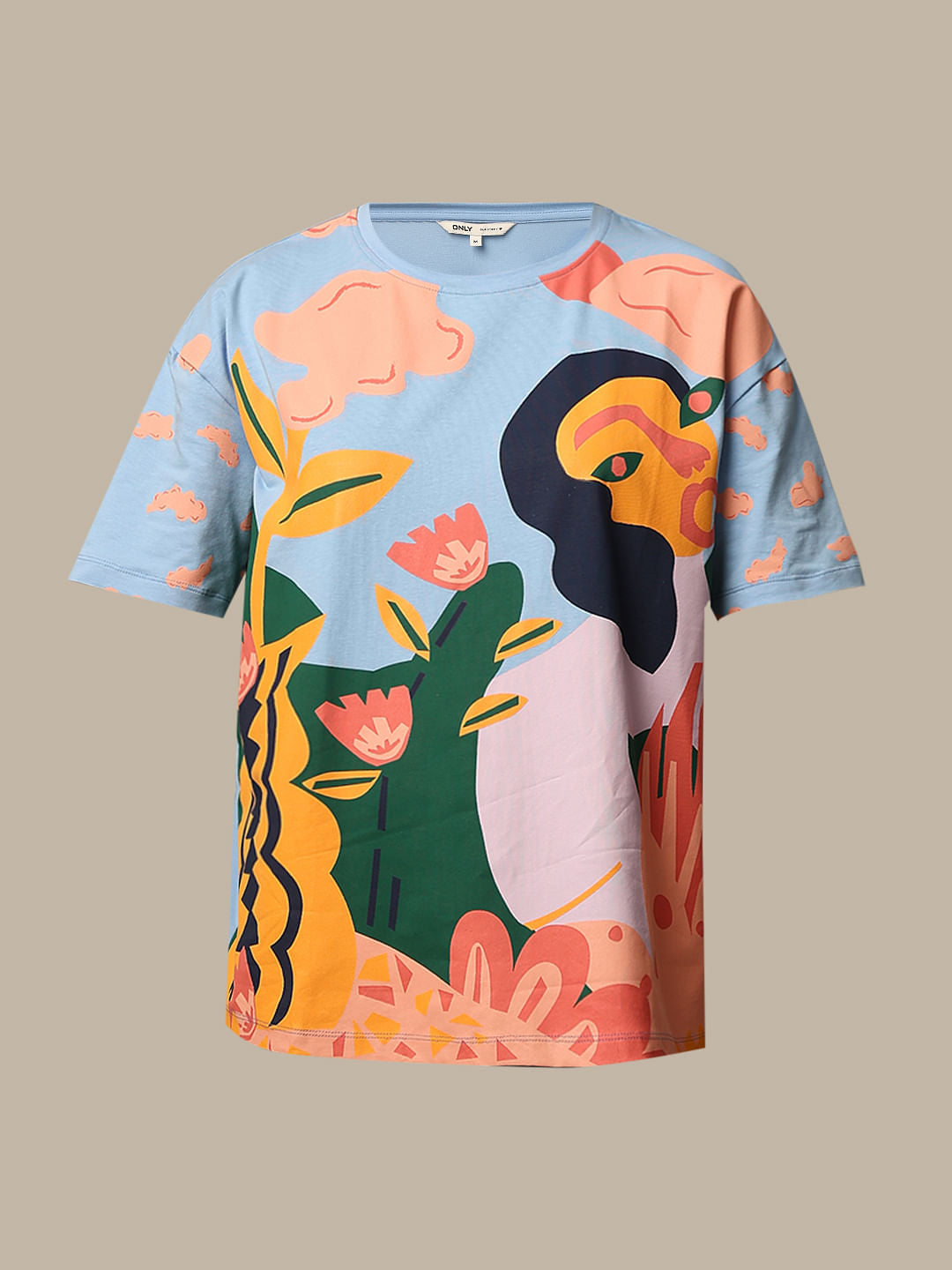 Blue Printed Cotton T-Shirt