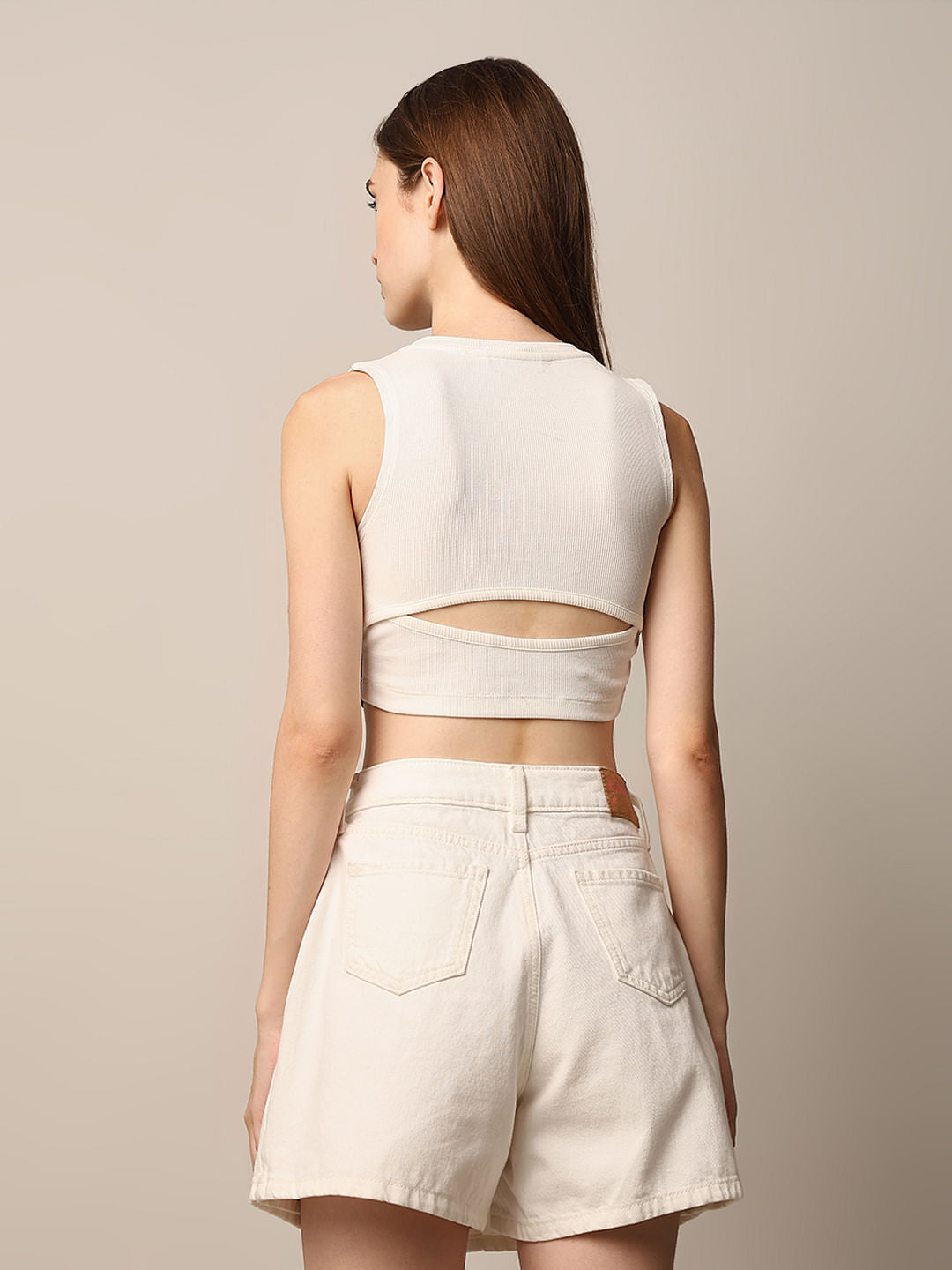 White Printed Cropped Top