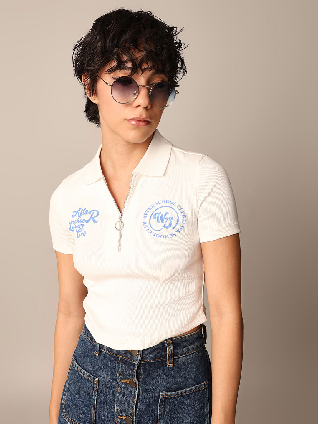 White Zip Polo T-Shirt