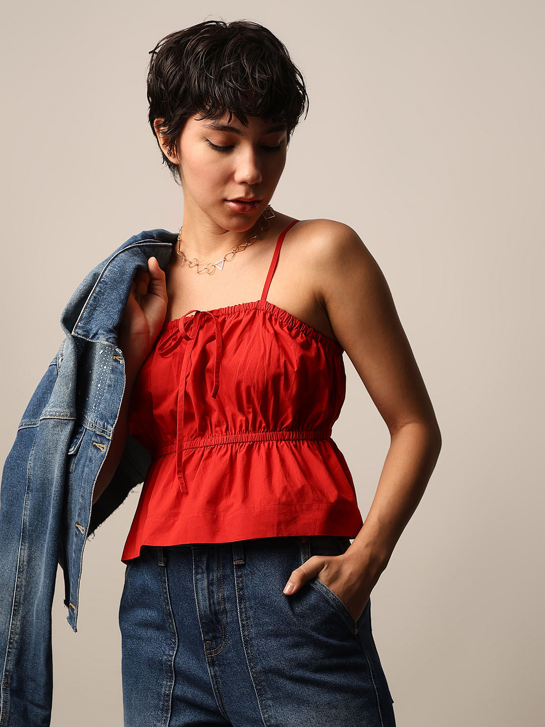 Red Strappy Crop Top