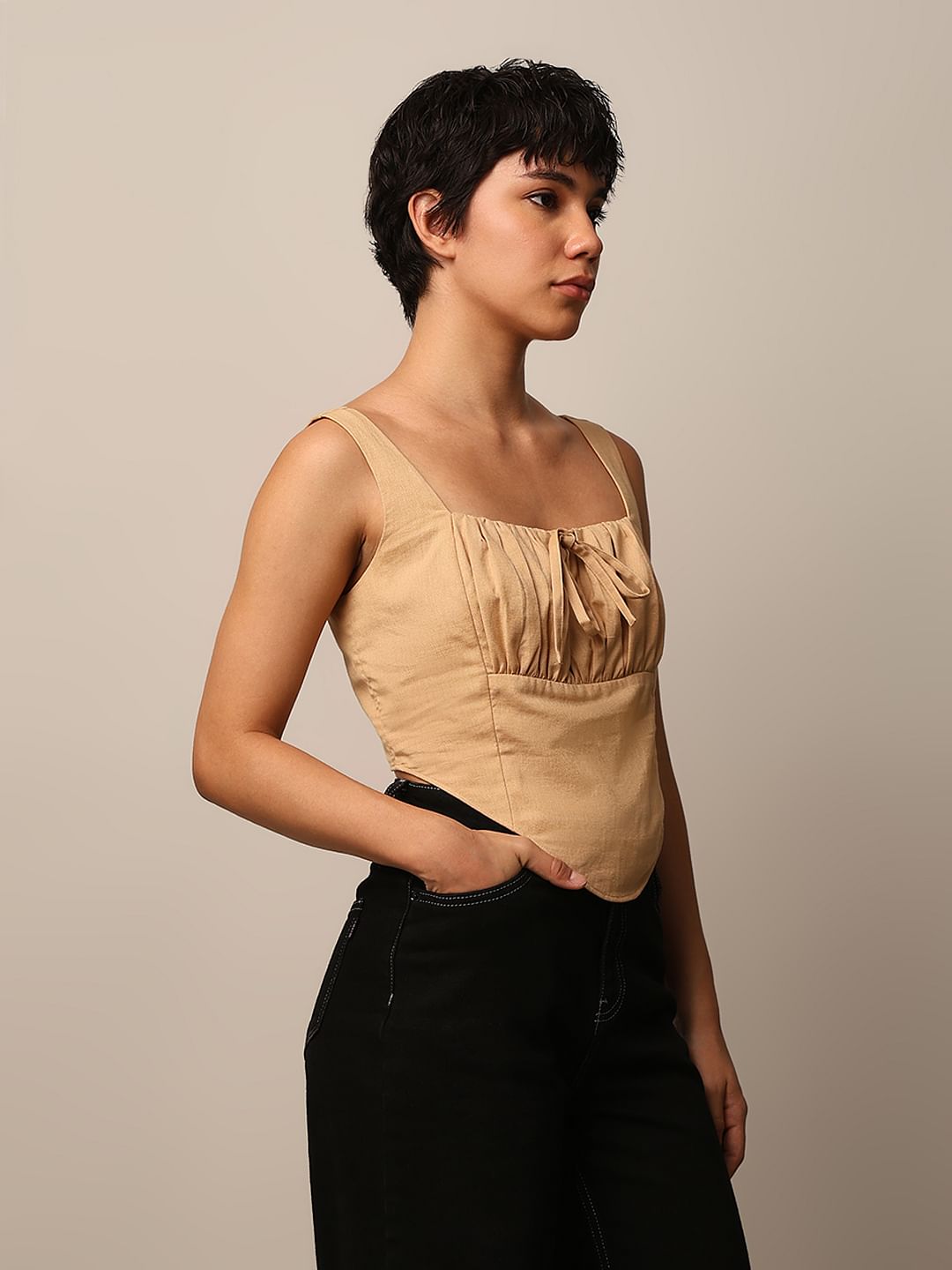Beige Fitted Short Corset Top