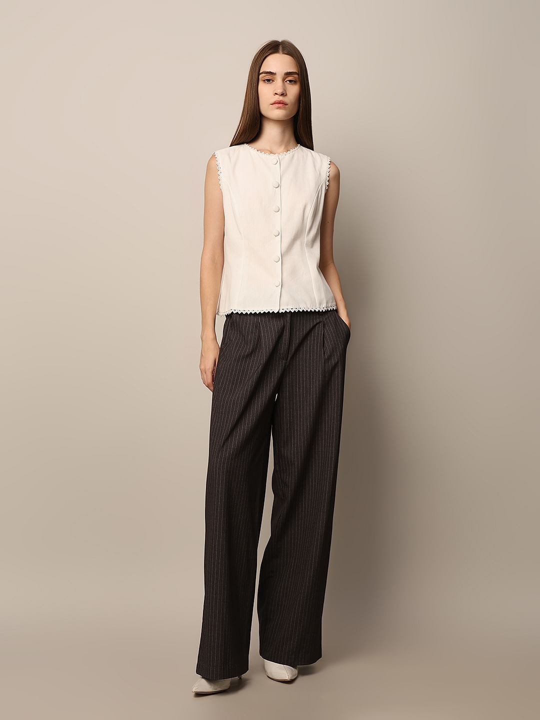 White Cotton-Linen Top