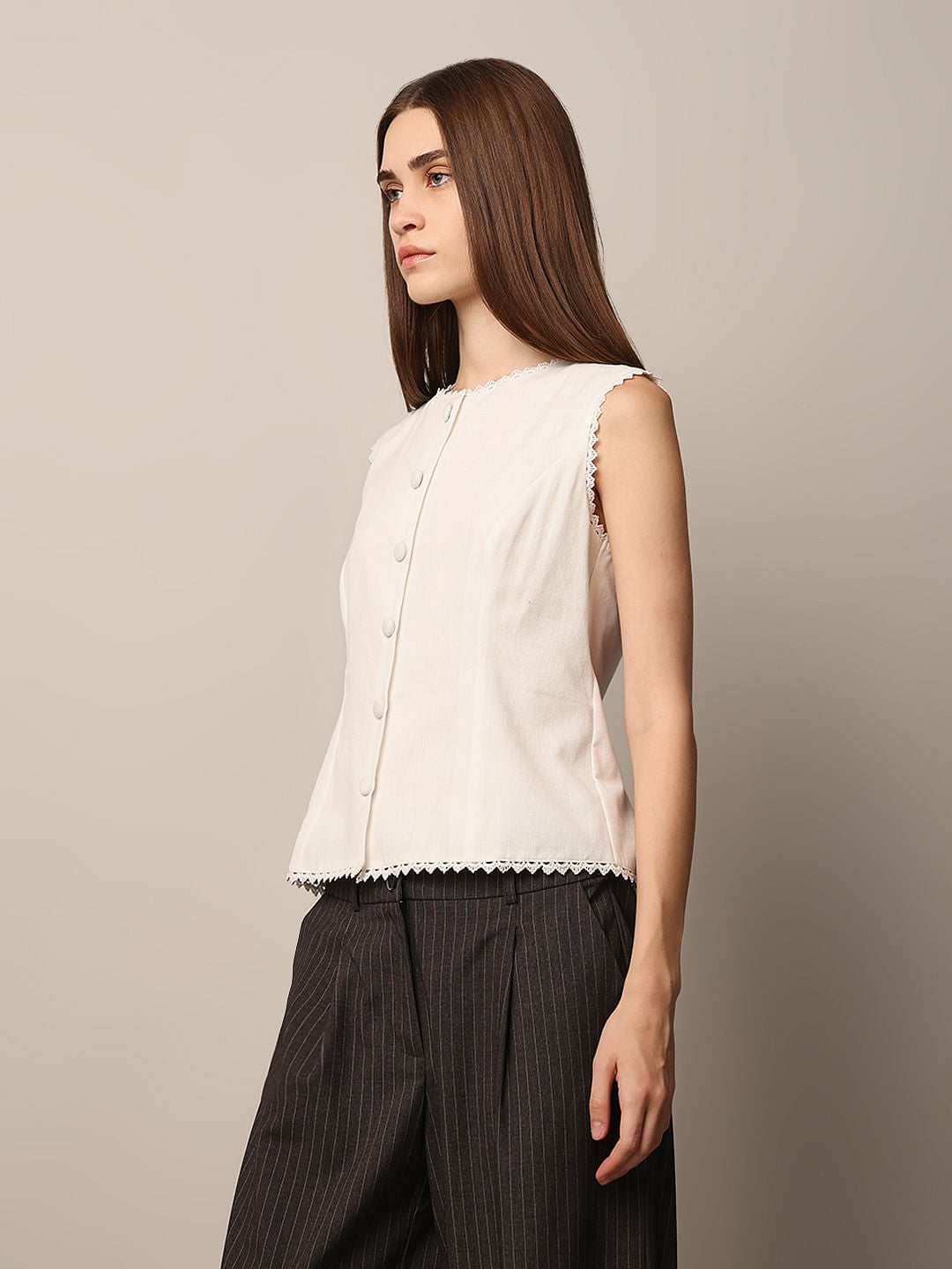 White Cotton-Linen Top