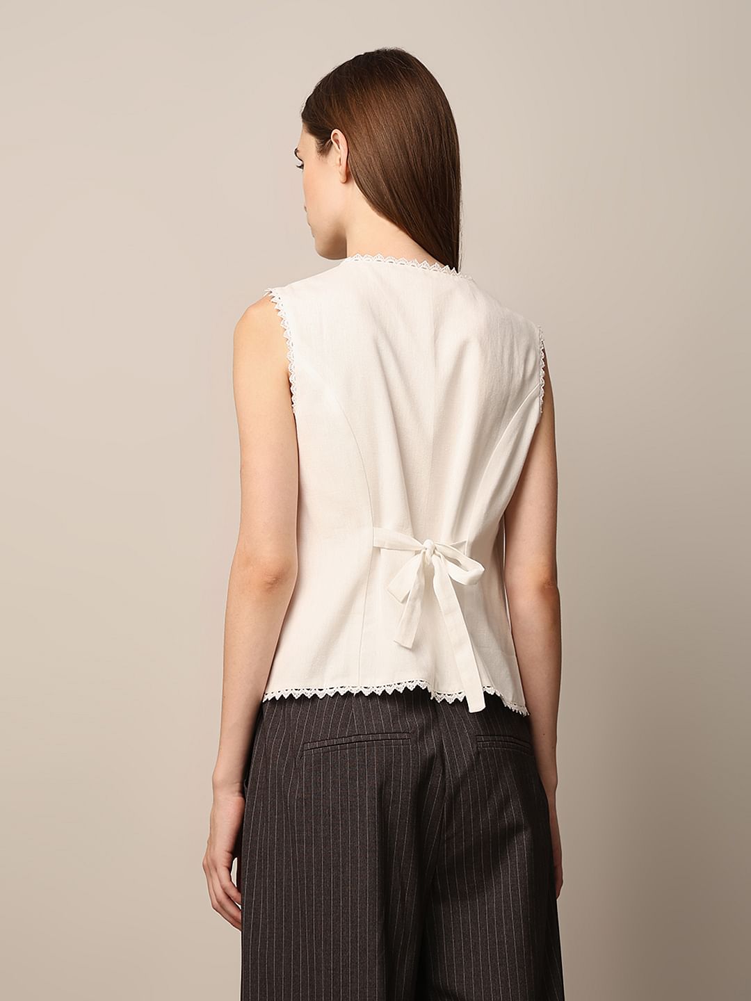 White Cotton-Linen Top