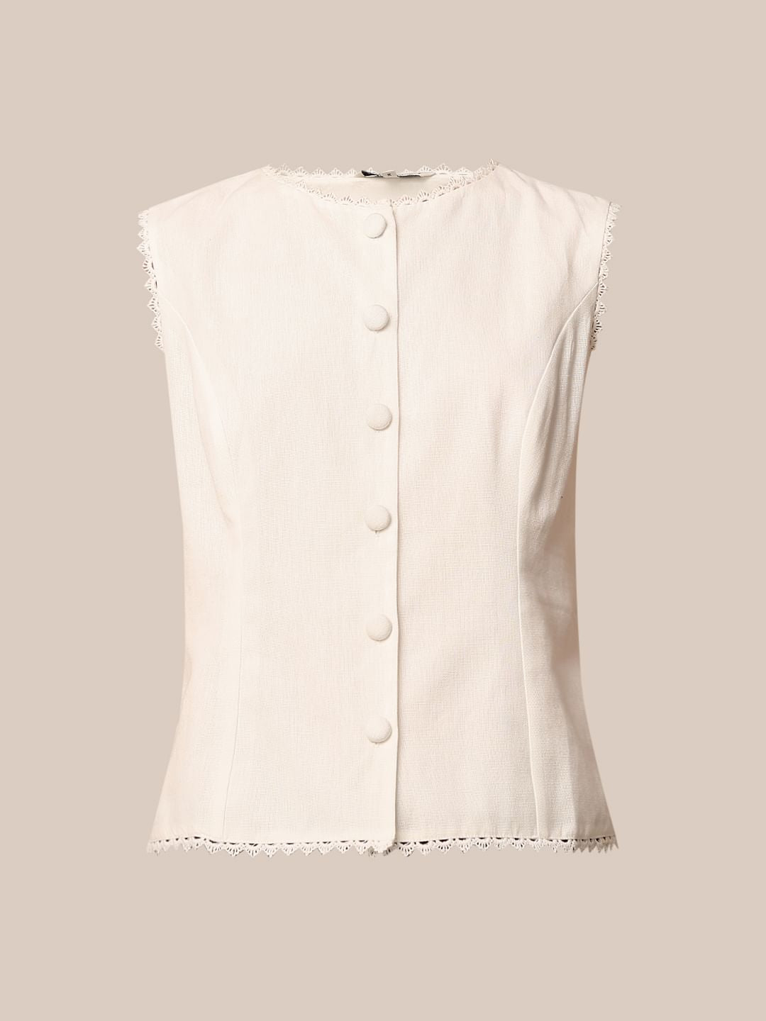 White Cotton-Linen Top
