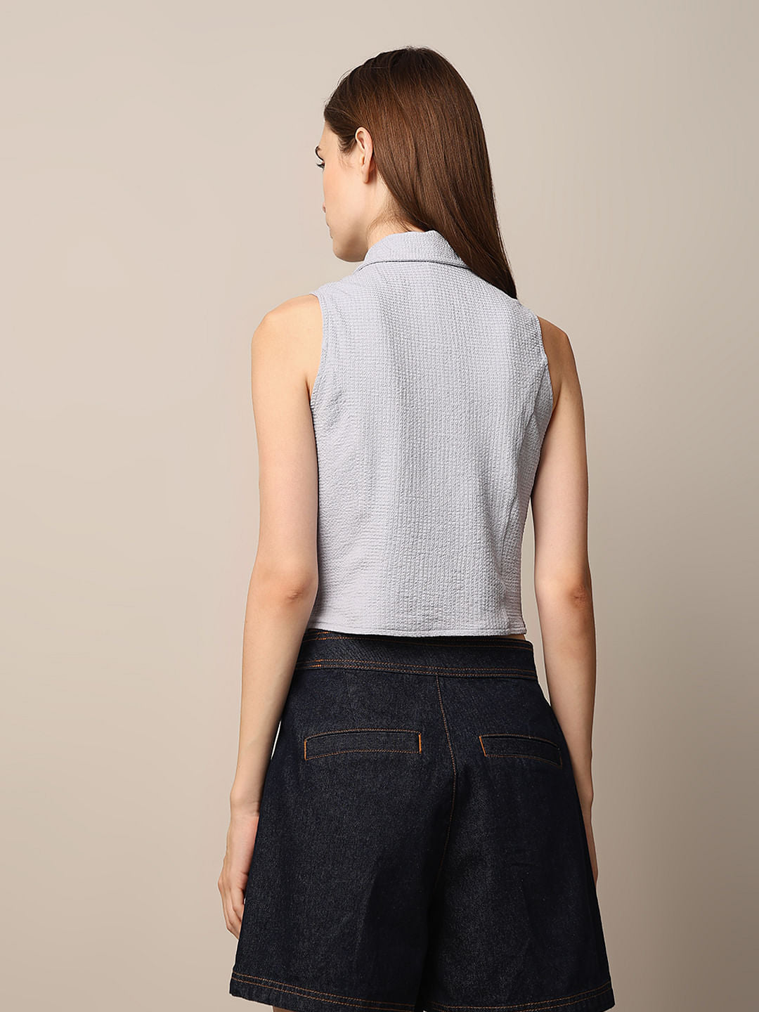 Blue Zip-Up Cropped Top