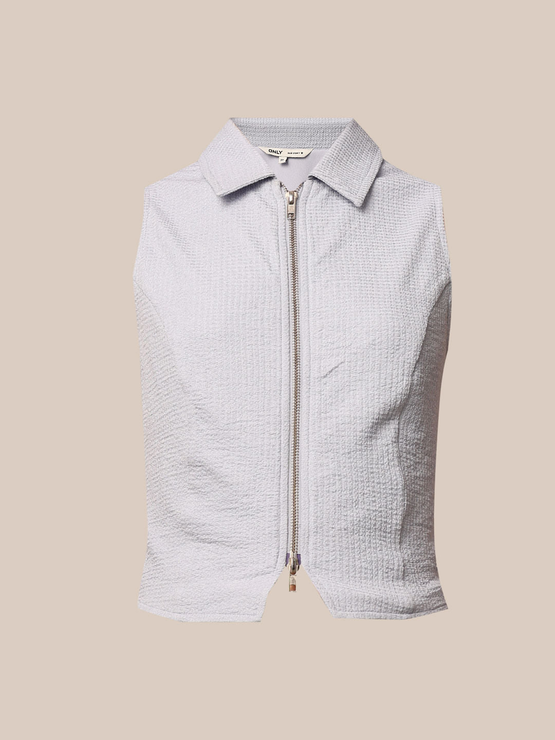 Blue Zip-Up Cropped Top