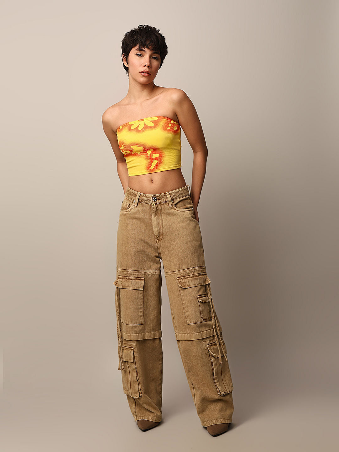 Yellow Printed Bandeau Top