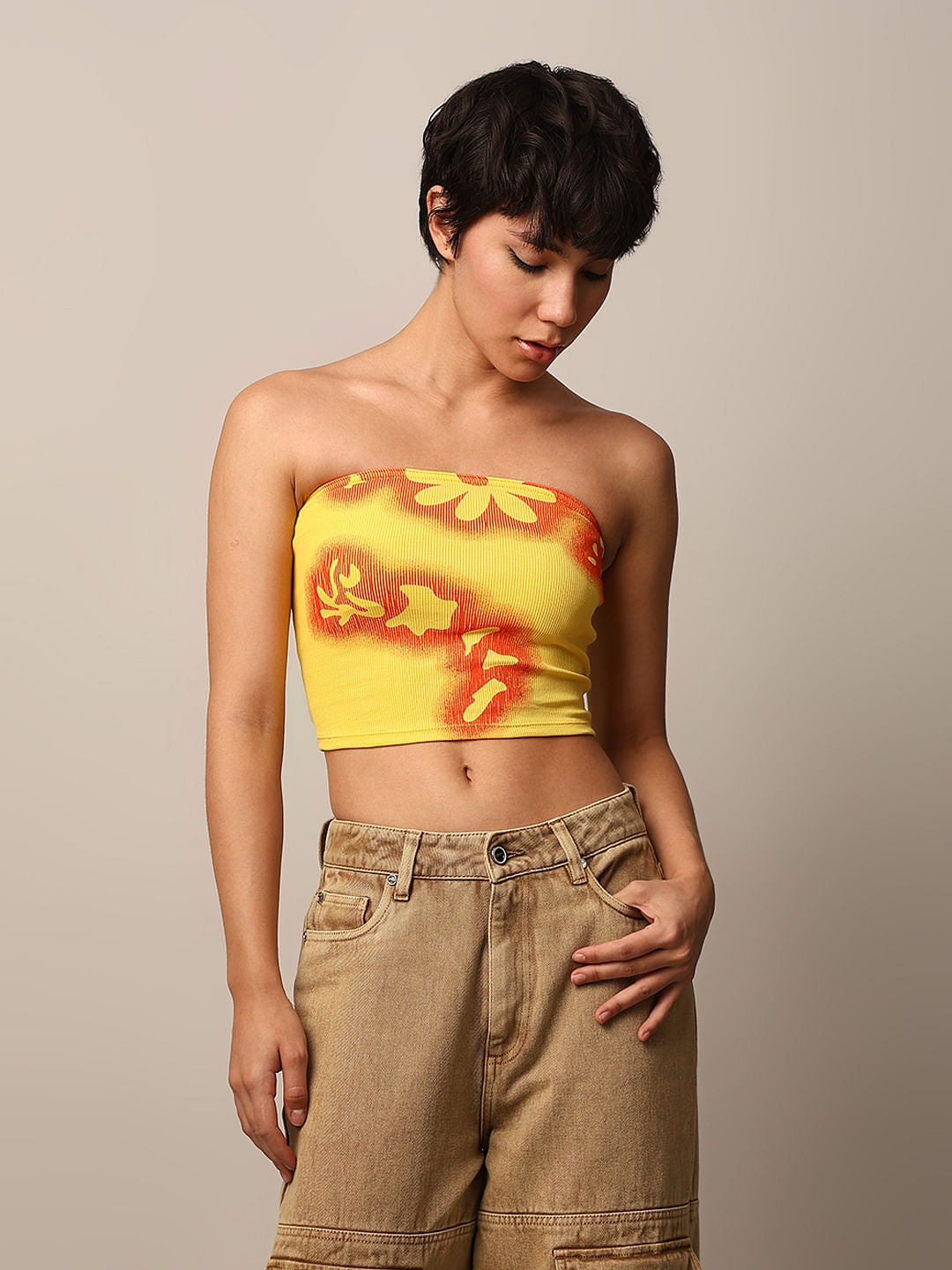 Yellow Printed Bandeau Top