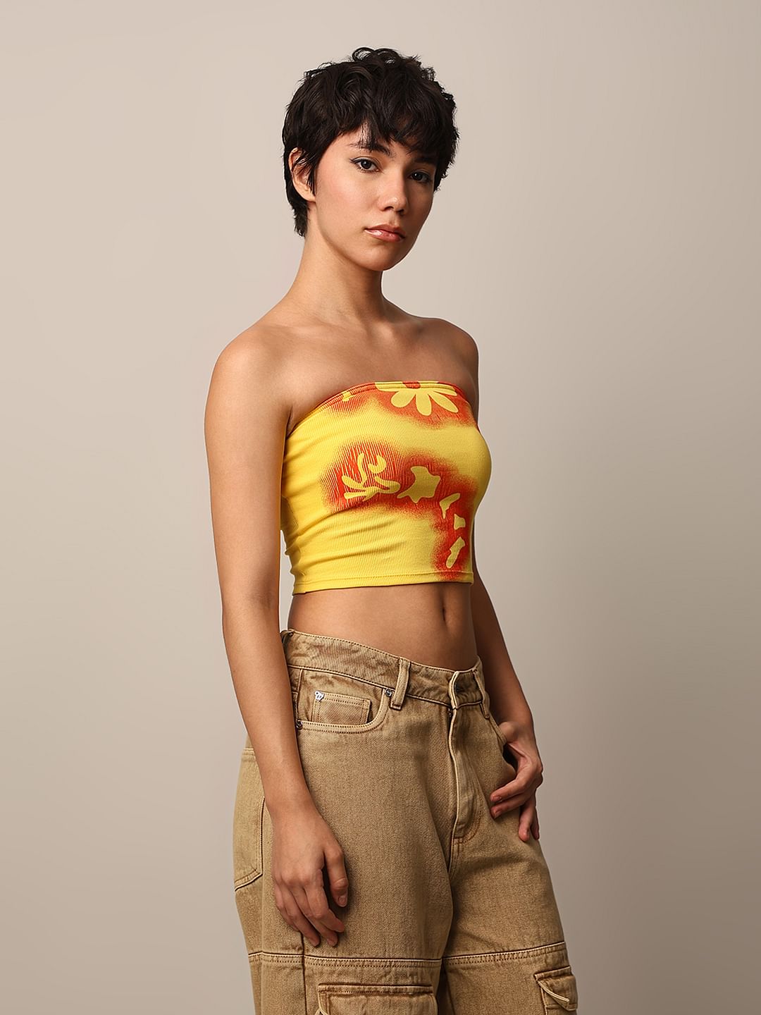 Yellow Printed Bandeau Top